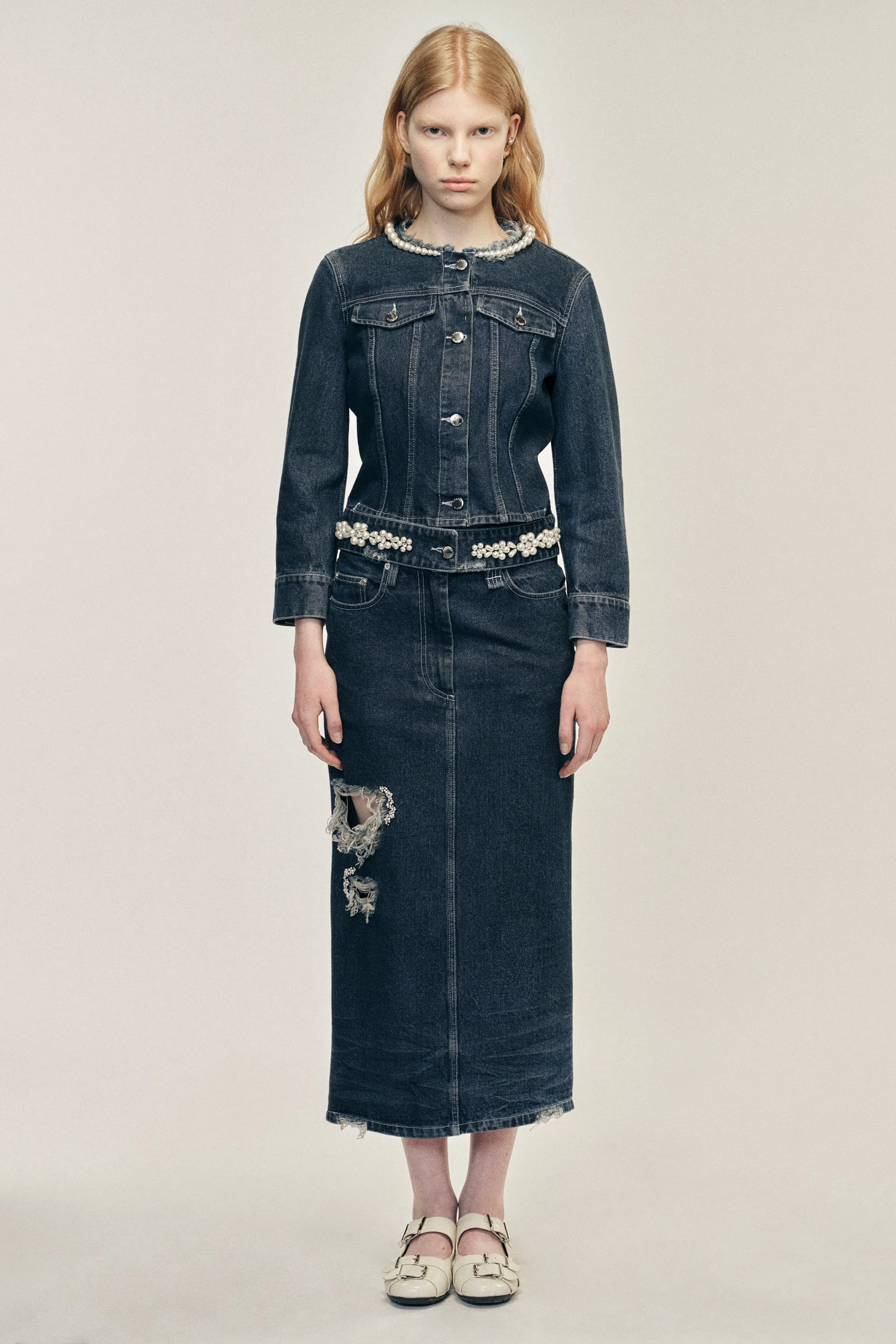 Embellished Kick Back Flare Skirt sold by Simone Rocha