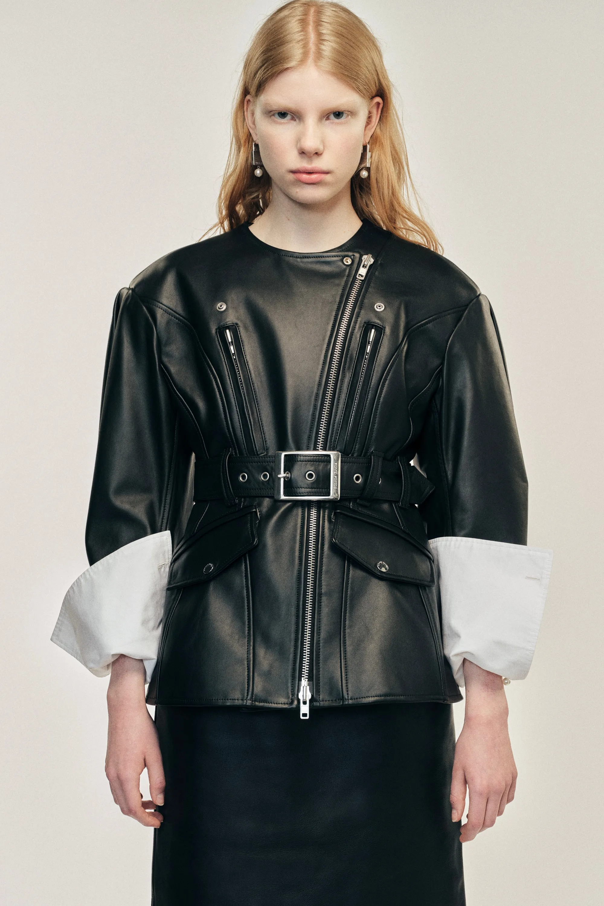 Sculpted Belt Detail Biker Jacket sold by Simone Rocha product image thumbnail 3