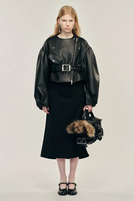 Cropped Sculpted Belt Detail Biker Jacket sold by Simone Rocha