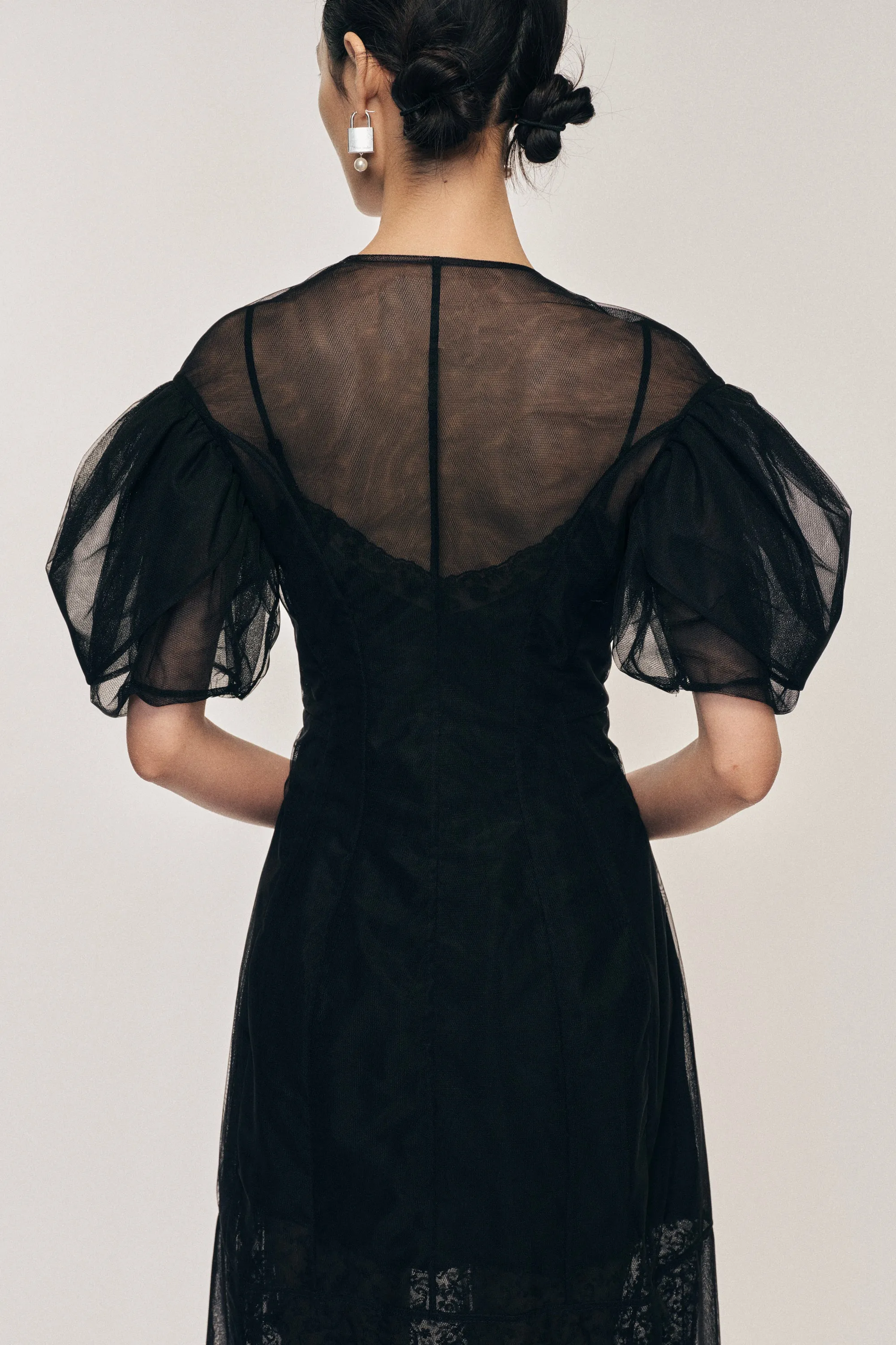 Sheer Sculpted Petal Sleeve Biker Dress sold by Simone Rocha product image thumbnail 4