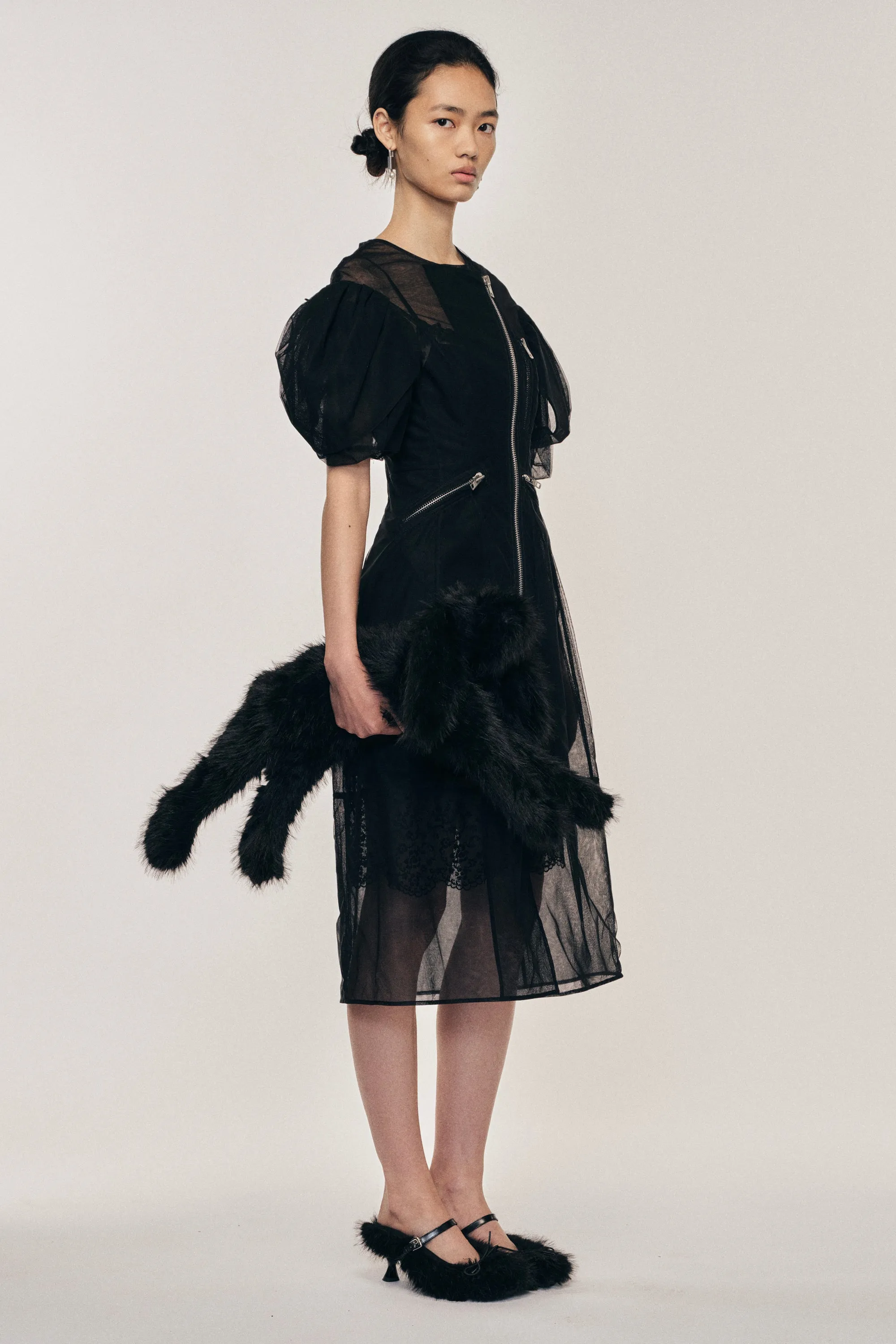 Sheer Sculpted Petal Sleeve Biker Dress sold by Simone Rocha product image thumbnail 2
