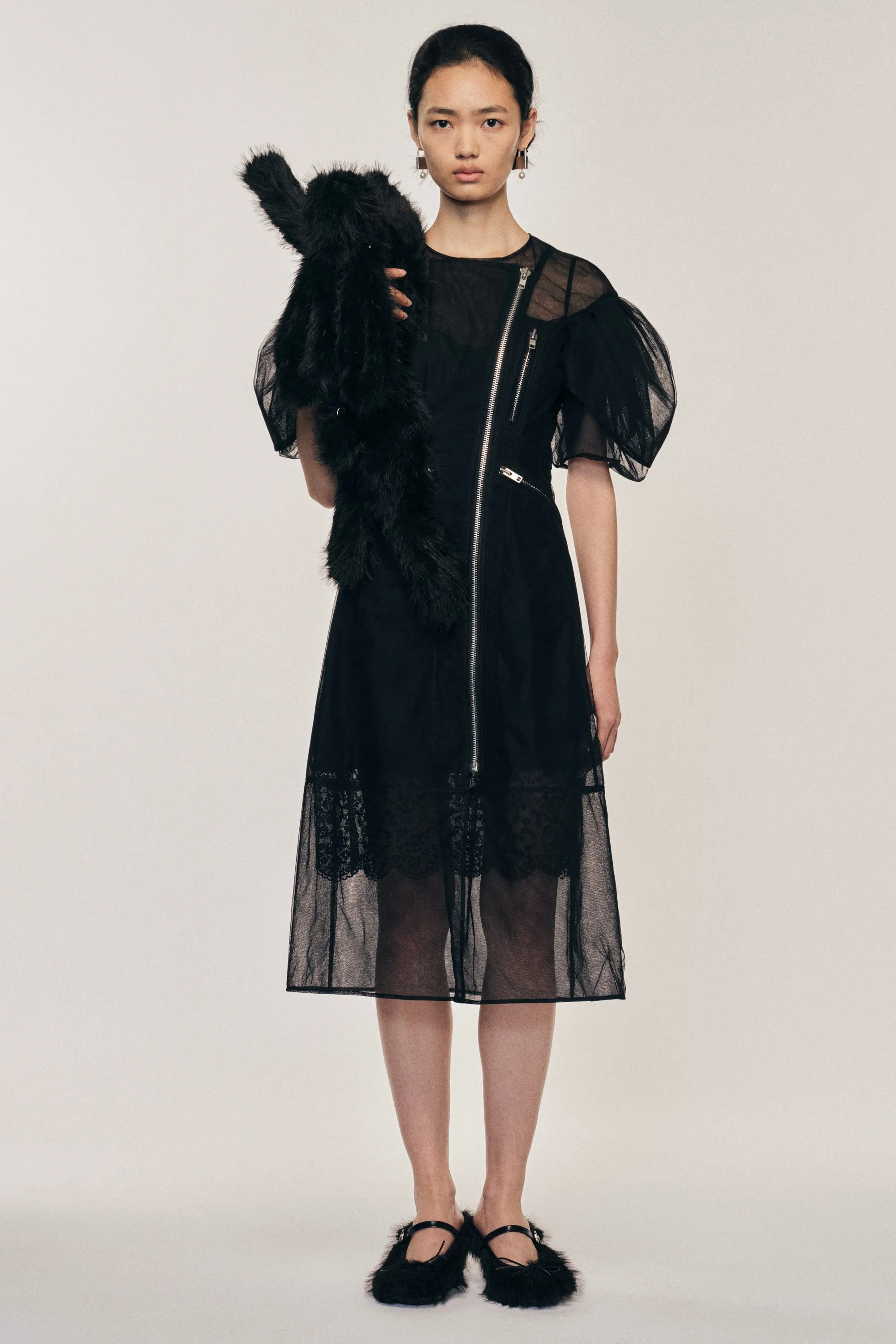 Sheer Sculpted Petal Sleeve Biker Dress sold by Simone Rocha