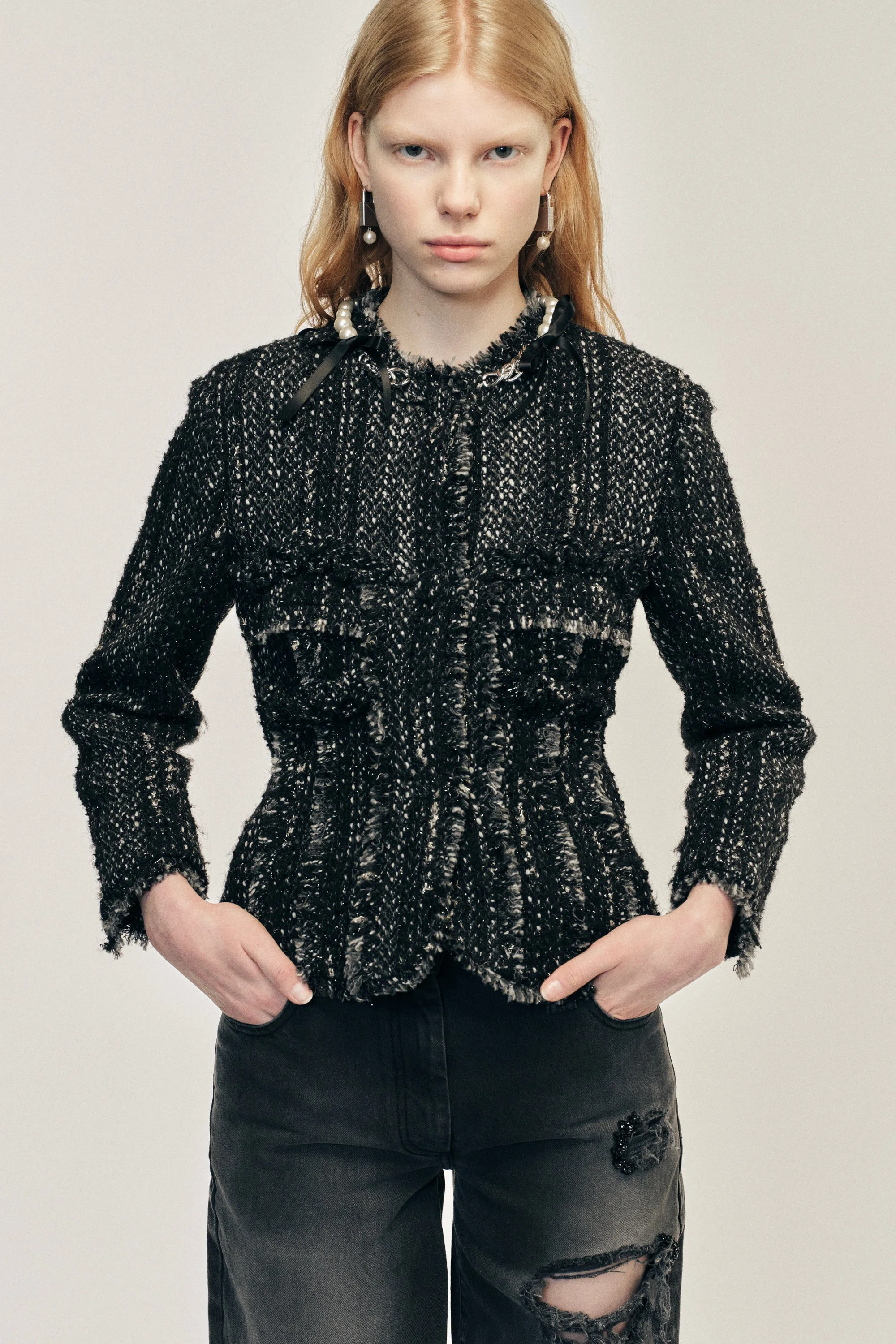 Embellished Sculpted Frill Bust Fray Jacket sold by Simone Rocha product image thumbnail 3