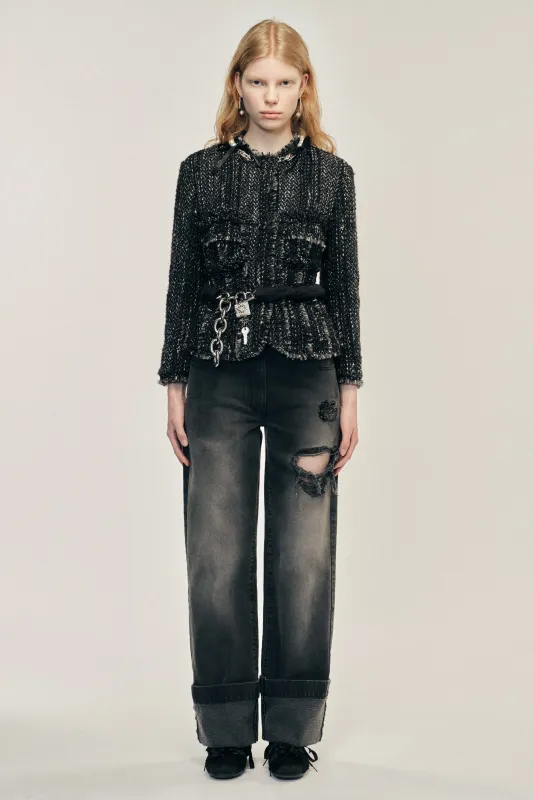 Embellished Sculpted Frill Bust Fray Jacket sold by Simone Rocha