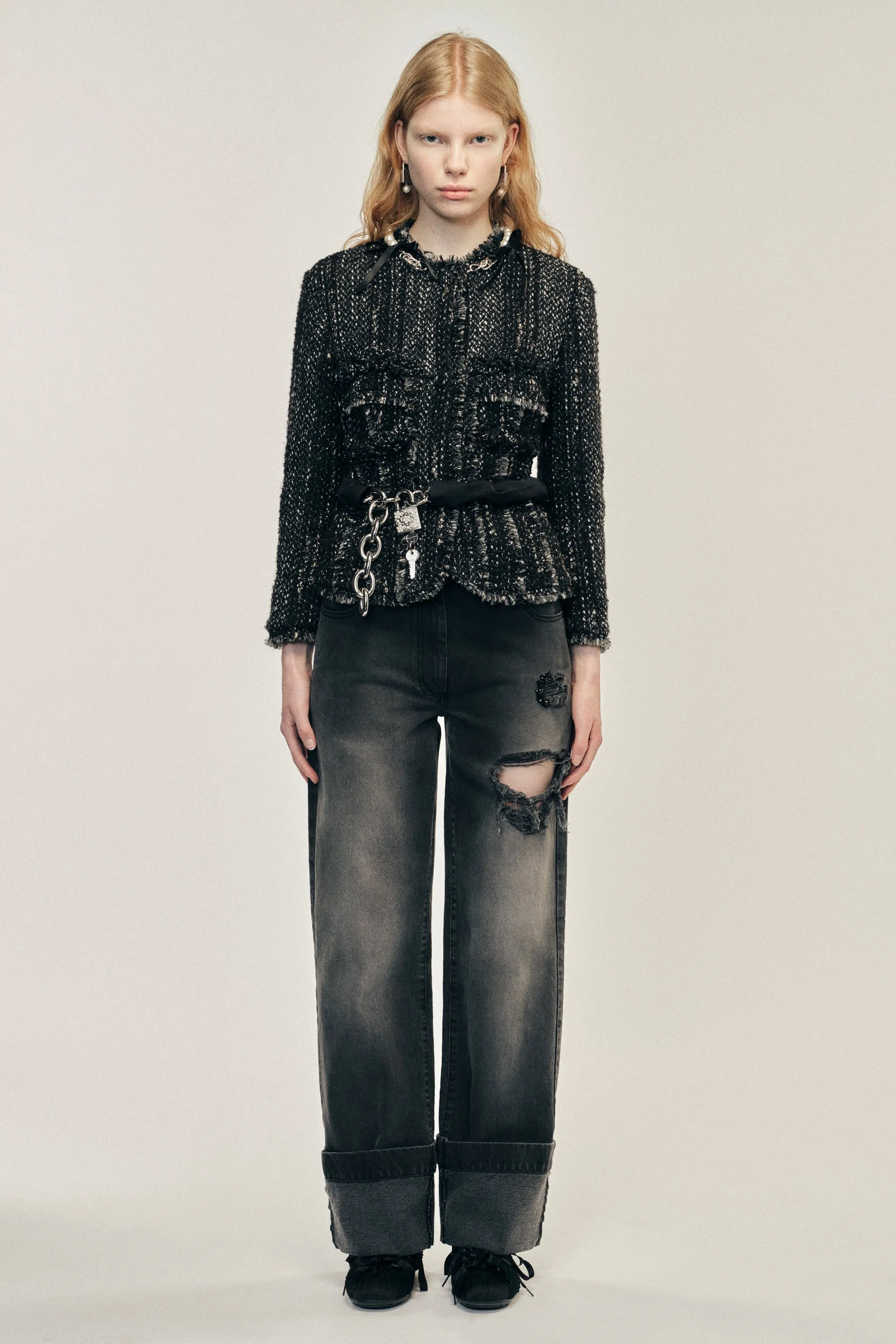 Embellished Sculpted Frill Bust Fray Jacket sold by Simone Rocha