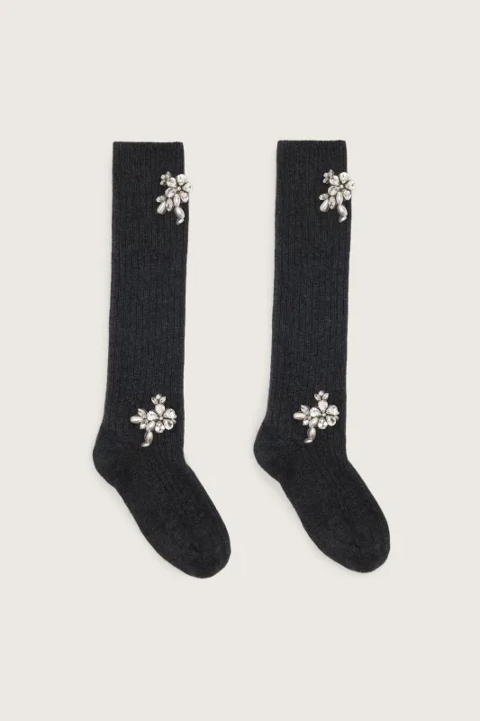 Embellished Rose Knee Socks made by Simone Rocha