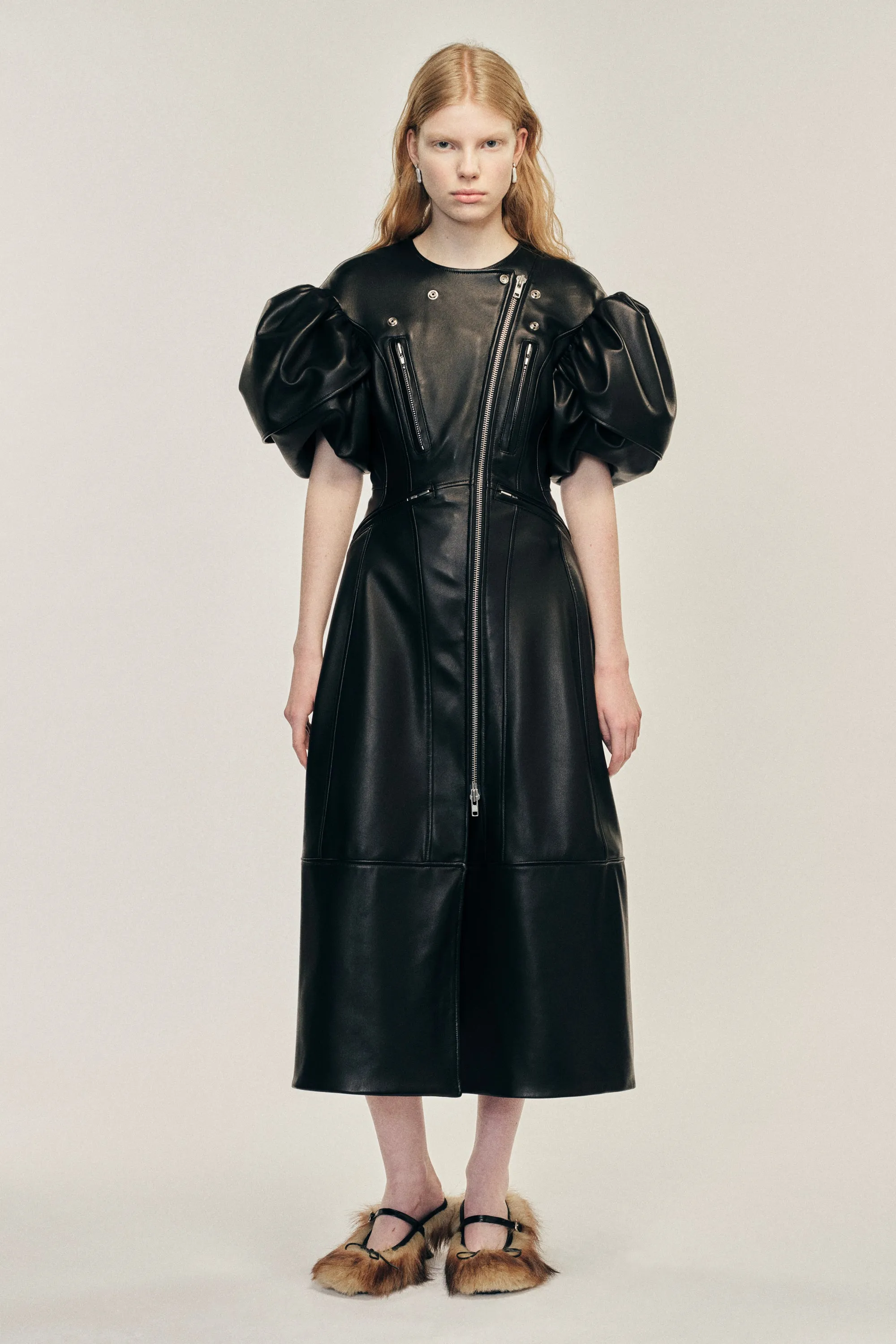 Sculpted Petal Sleeve Biker Dress sold by Simone Rocha