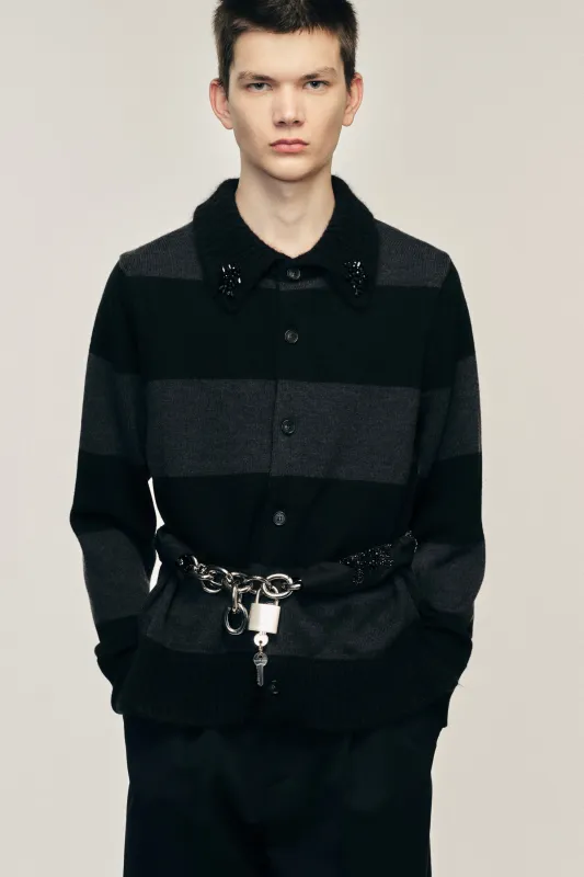 Embellished Fuzzy Collar Rugby Cardigan sold by Simone Rocha