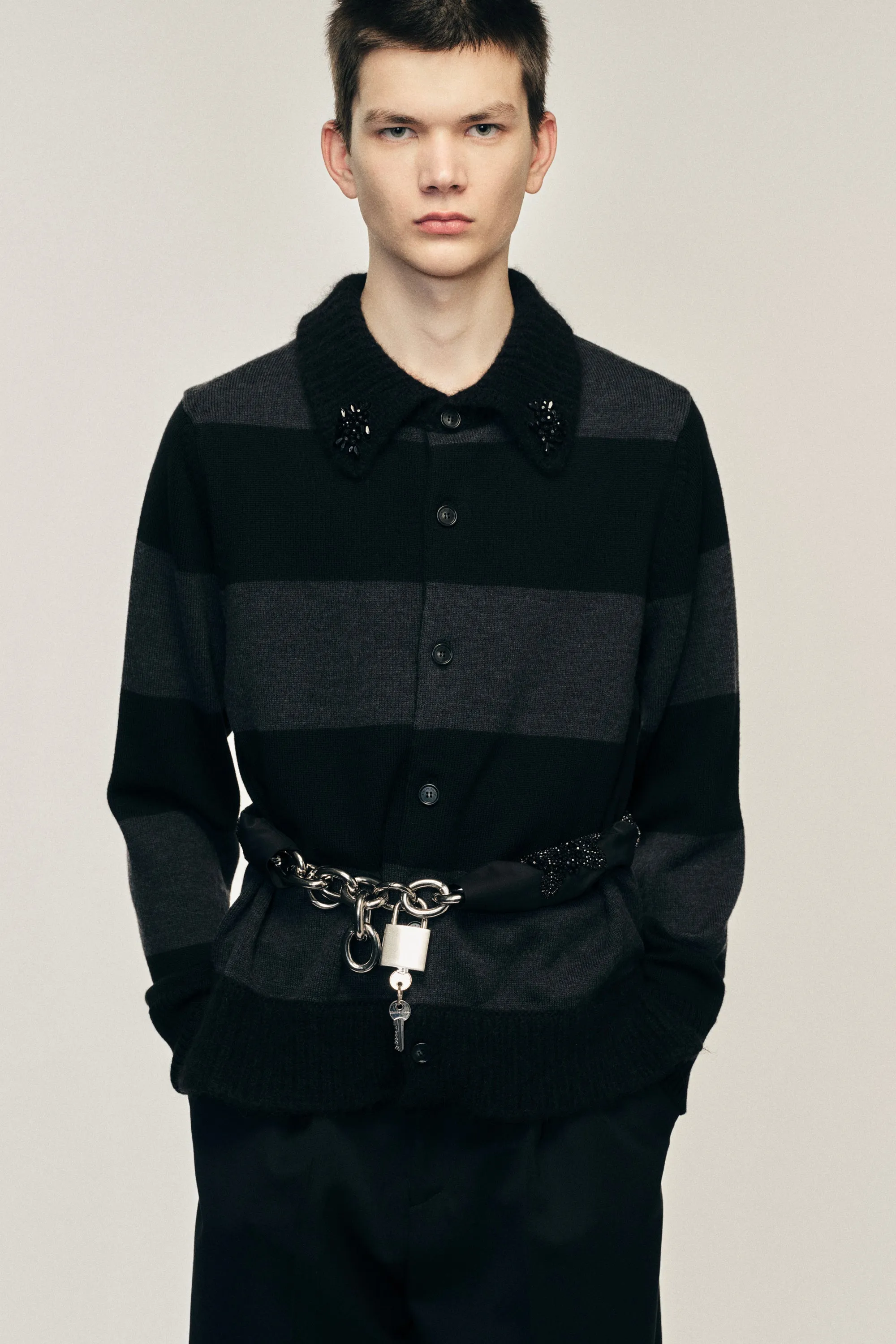 Embellished Fuzzy Collar Rugby Cardigan sold by Simone Rocha
