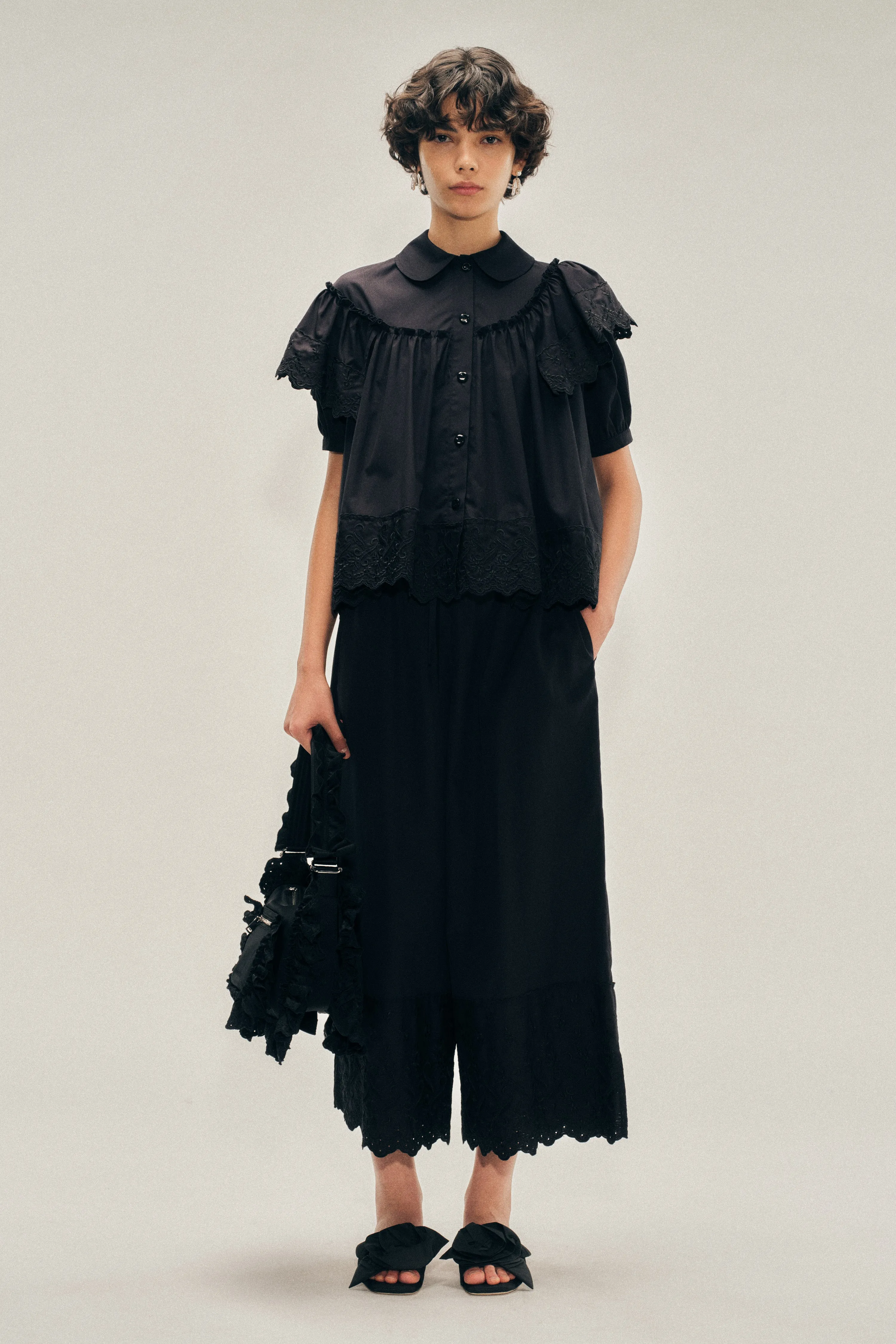 Cropped Puff Sleeve Ruffle Frill Trim Shirt sold by Simone Rocha product image thumbnail 2