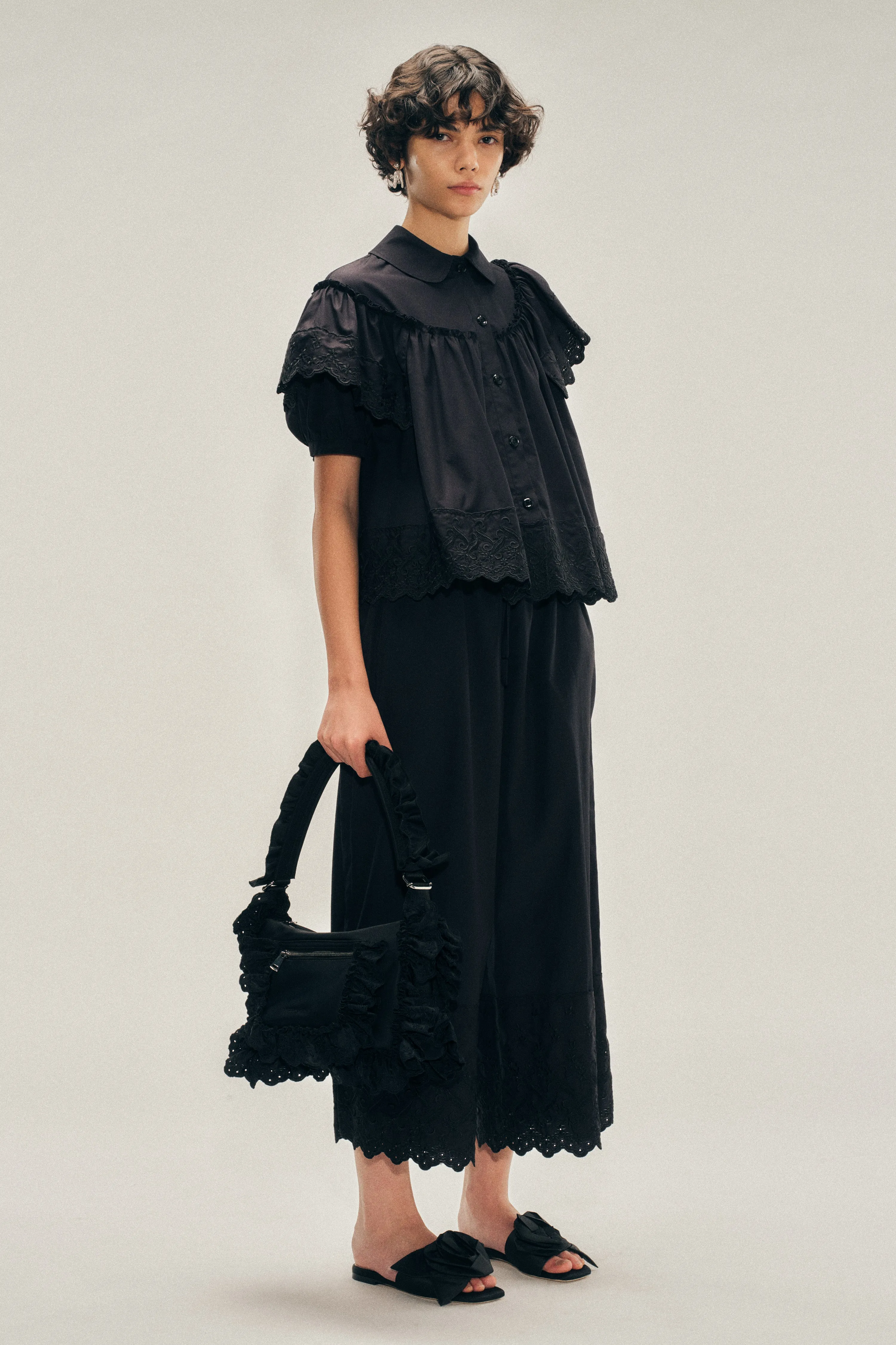 Cropped Puff Sleeve Ruffle Frill Trim Shirt sold by Simone Rocha product image thumbnail 3