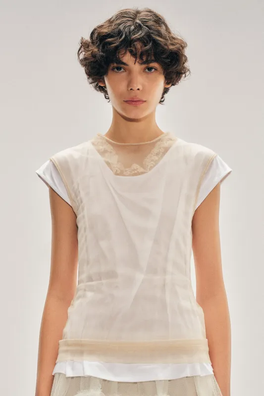 Layered Liquid Cap Sleeve Lace Trim T-Shirt made by Simone Rocha