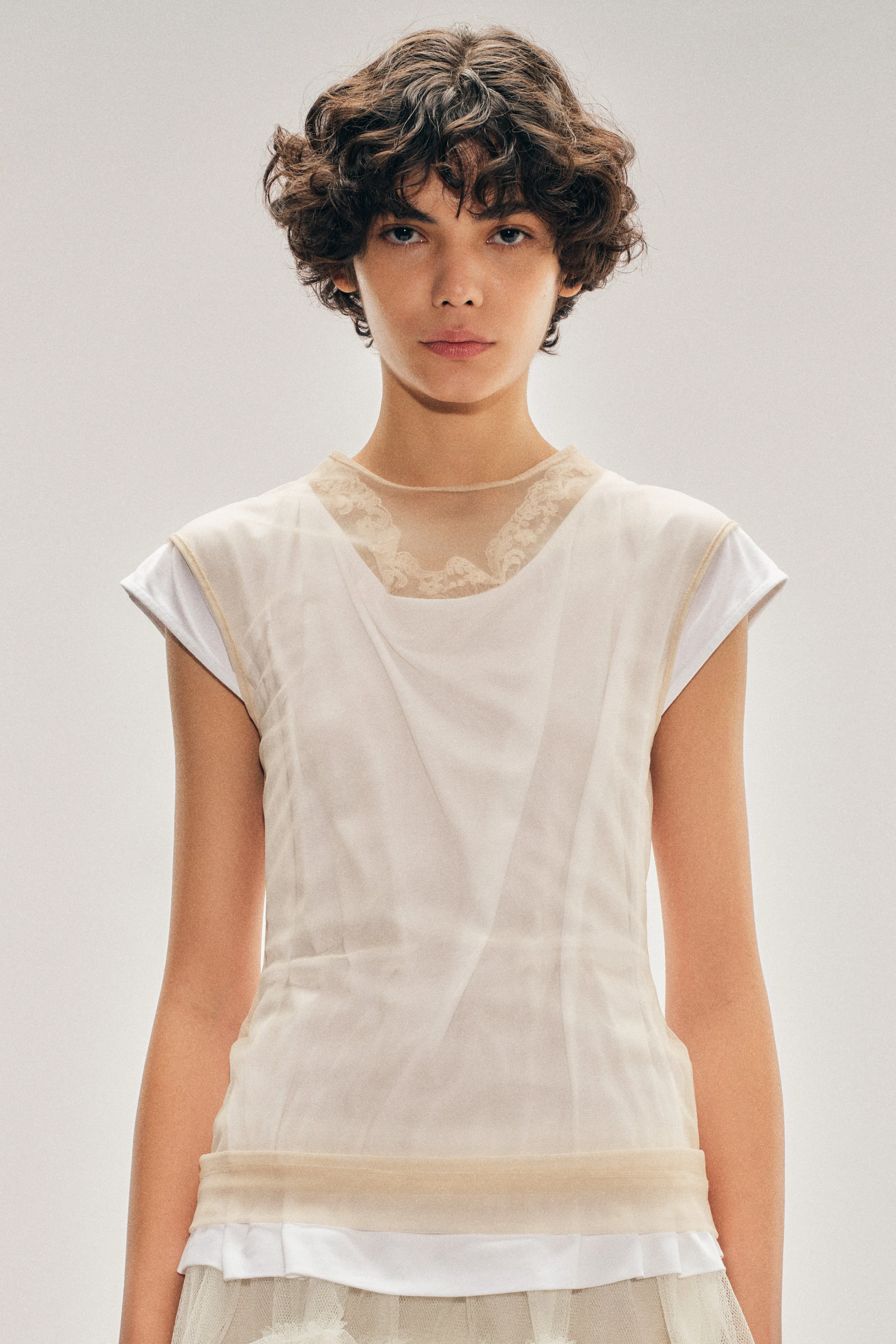 Layered Liquid Cap Sleeve Lace Trim T-Shirt sold by Simone Rocha