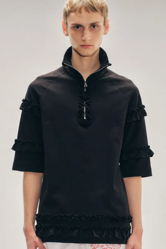 Mock Neck Ruffle Frill Zip T-Shirt made by Simone Rocha
