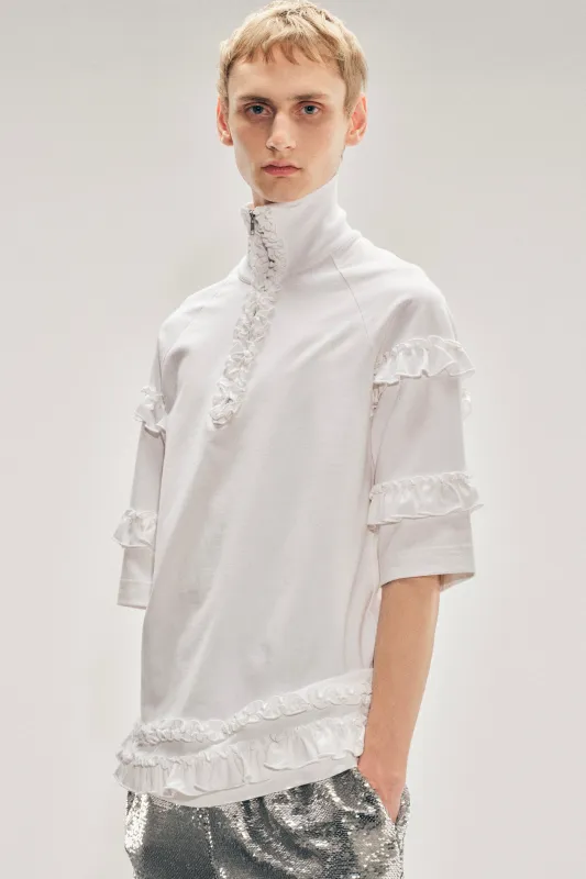 Mock Neck Ruffle Frill Zip T-Shirt sold by Simone Rocha