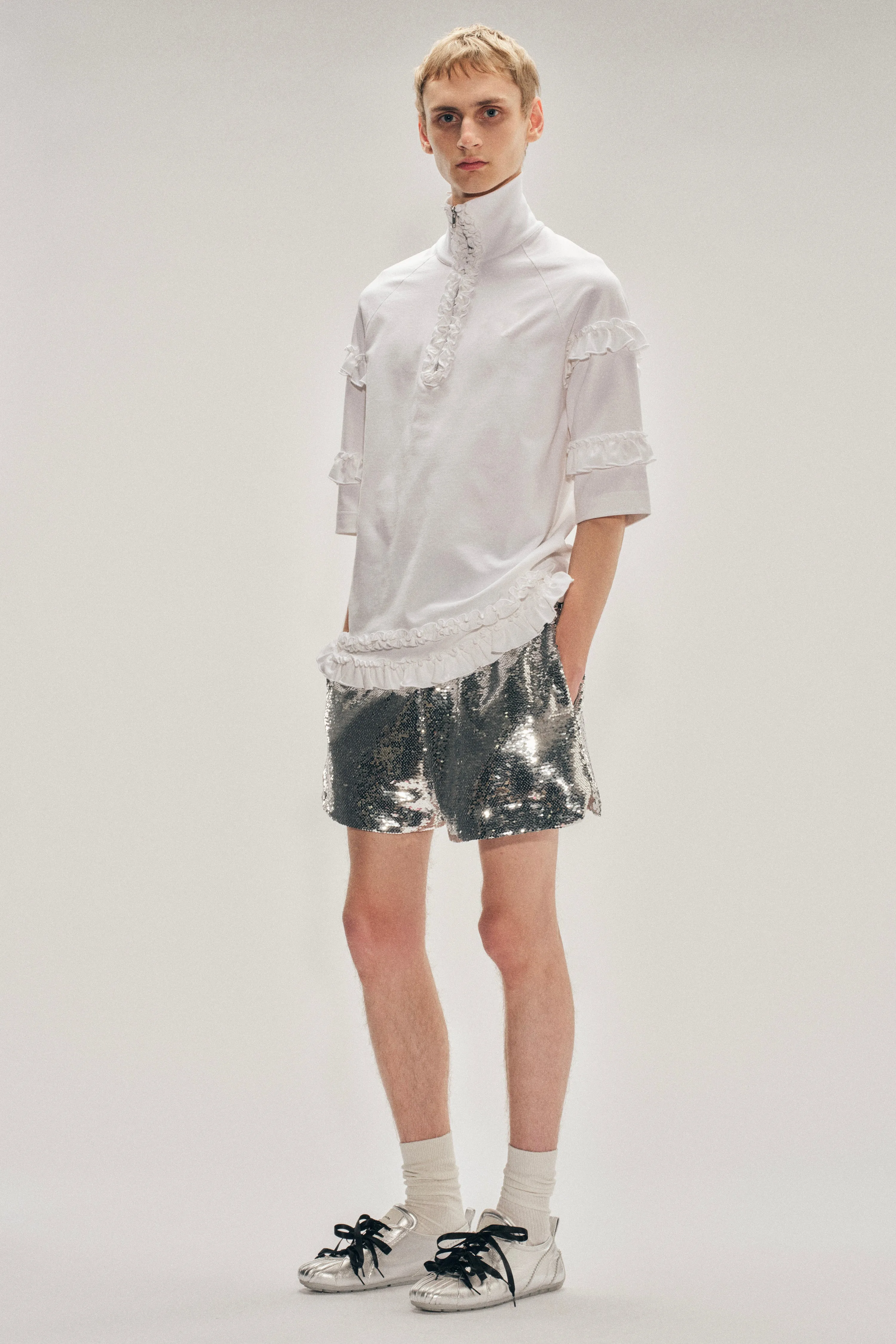 Mock Neck Ruffle Frill Zip T-Shirt sold by Simone Rocha product image thumbnail 2