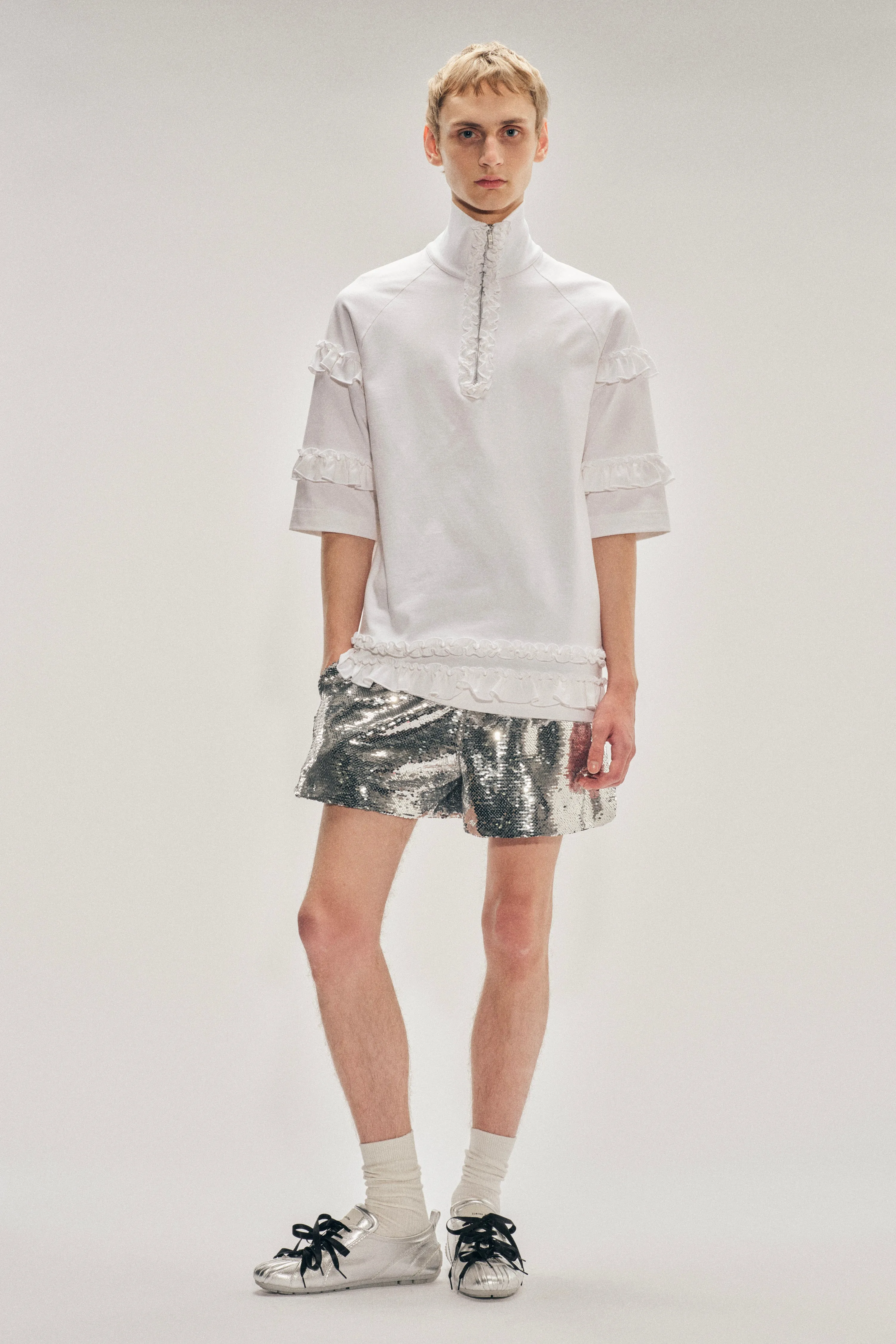 Mock Neck Ruffle Frill Zip T-Shirt sold by Simone Rocha product image thumbnail 3