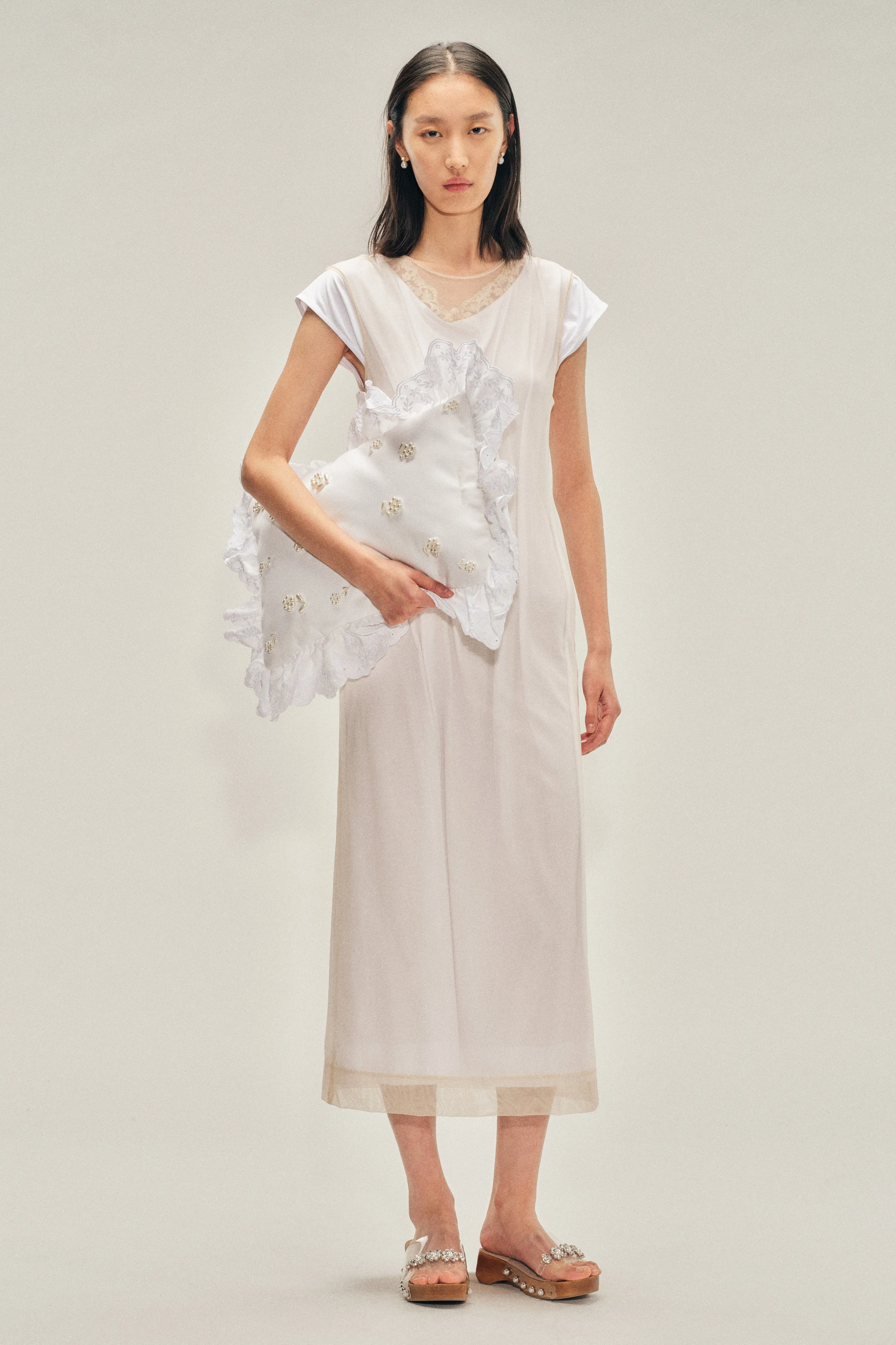 Layered Liquid Cap Sleeve Lace Trim Dress sold by Simone Rocha