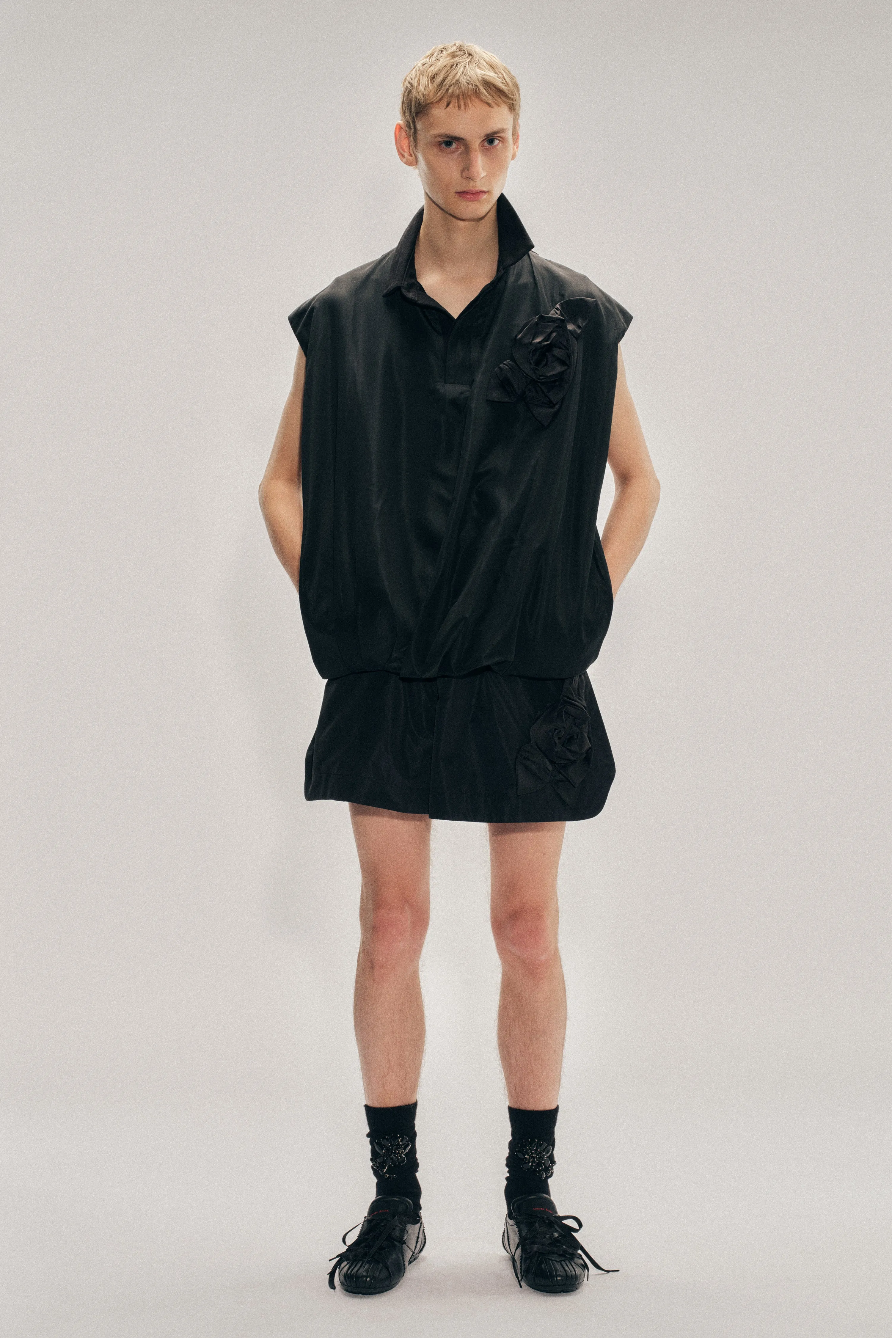 Draped Bubble Hem Pressed Rosette Top sold by Simone Rocha