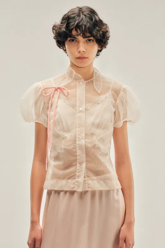 Sheer Offset Fragment Collar Puff Sleeve Shirt made by Simone Rocha