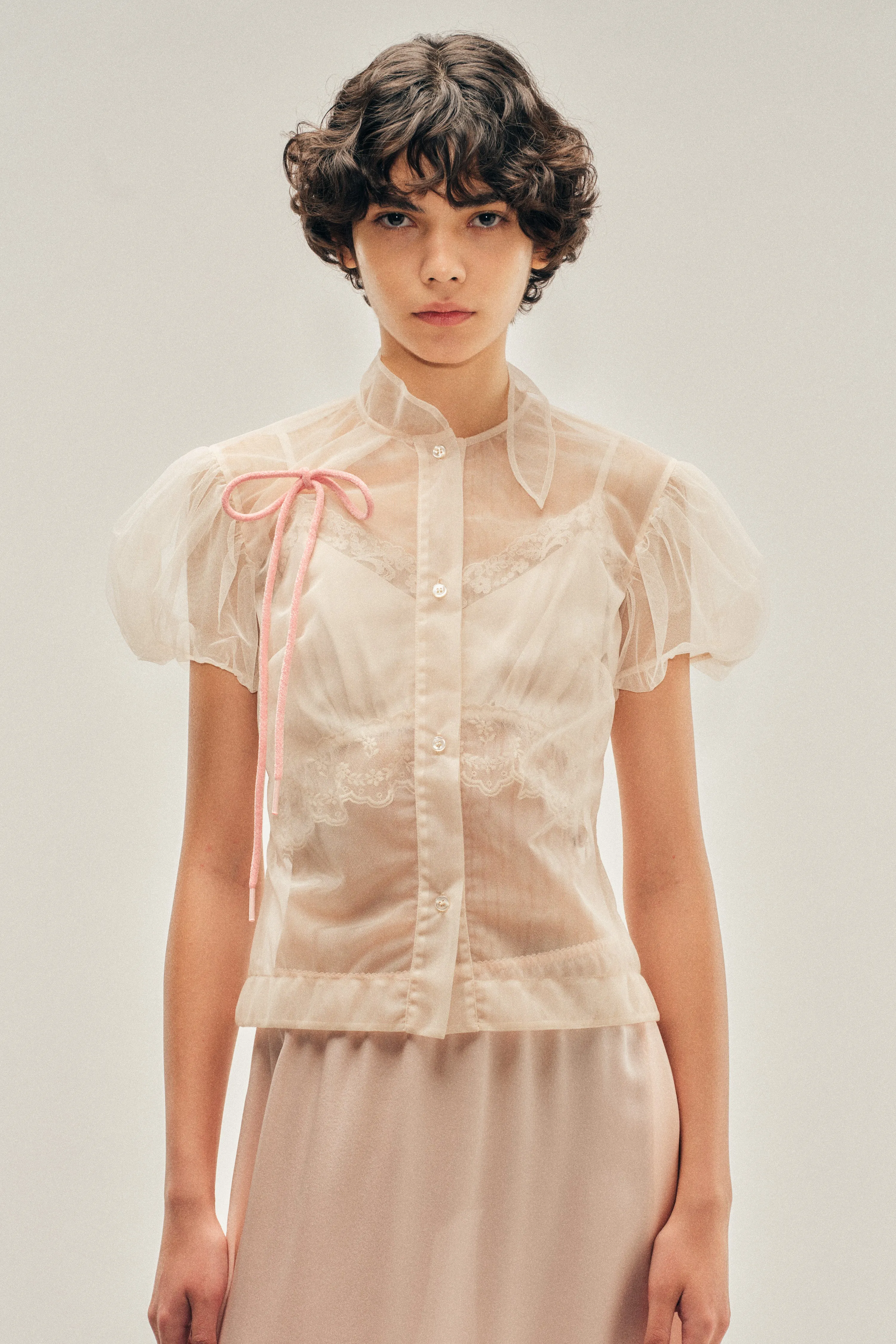 Sheer Offset Fragment Collar Puff Sleeve Shirt sold by Simone Rocha