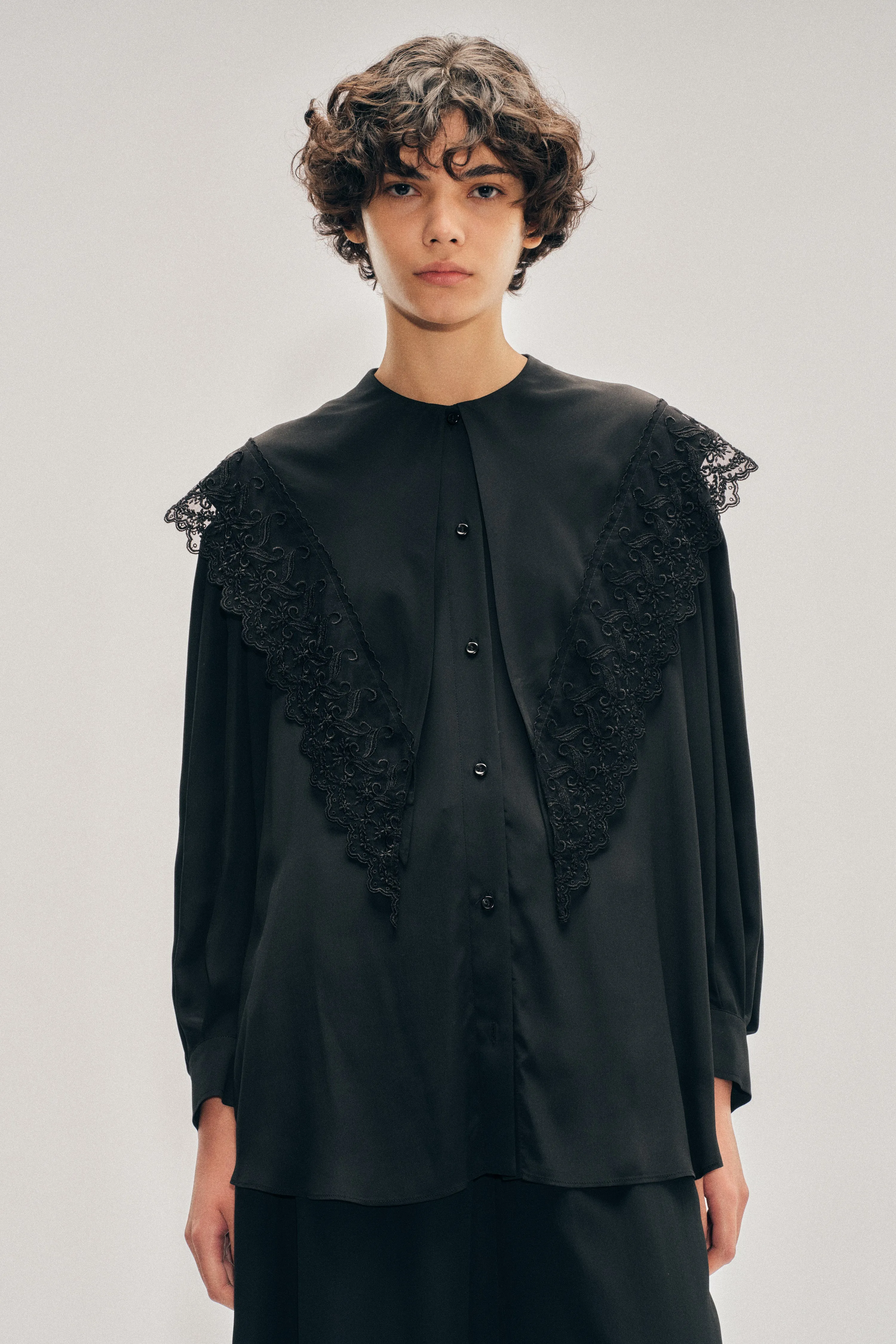 Pointed Collar Lace Trim Shirt sold by Simone Rocha