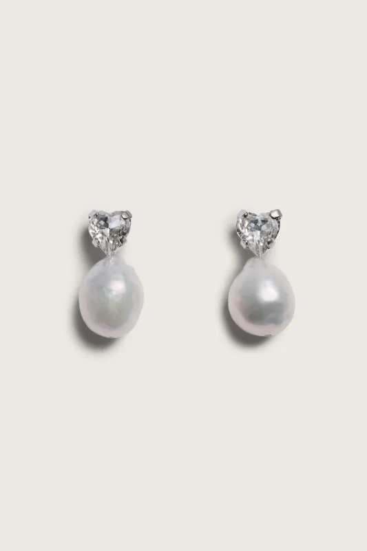 Pearl Heart Crystal Stud Earrings made by Simone Rocha