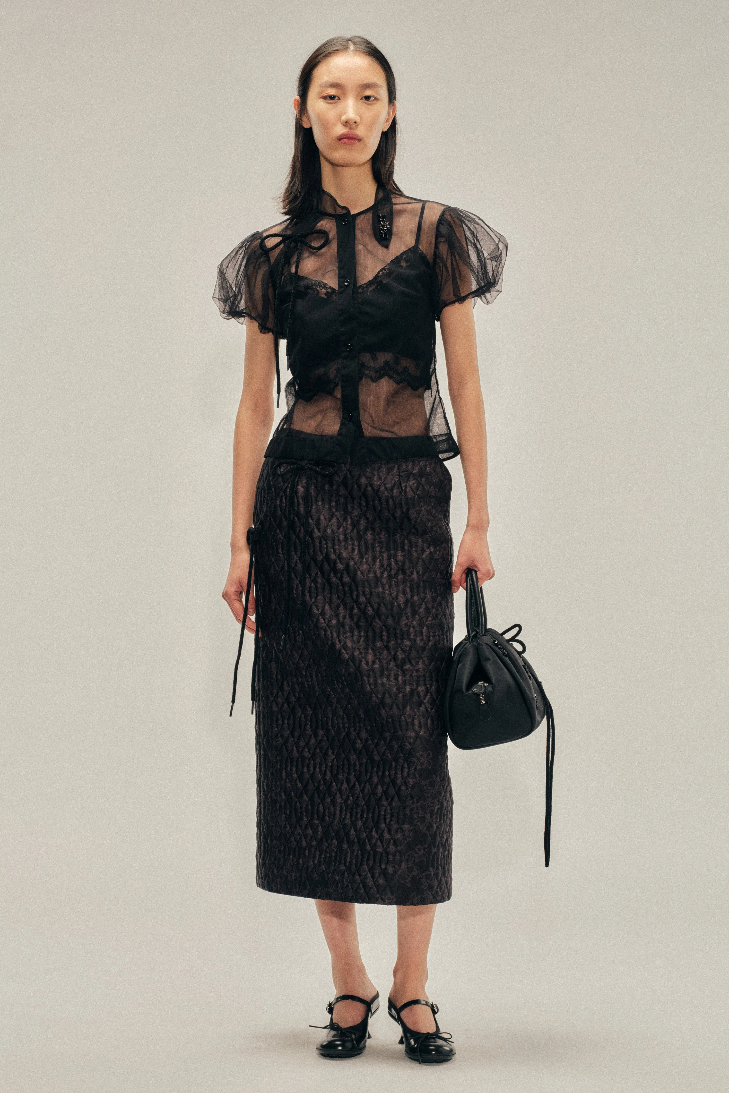 Embellished Sheer Offset Fragment Collar Puff Sleeve Shirt sold by Simone Rocha product image thumbnail 2