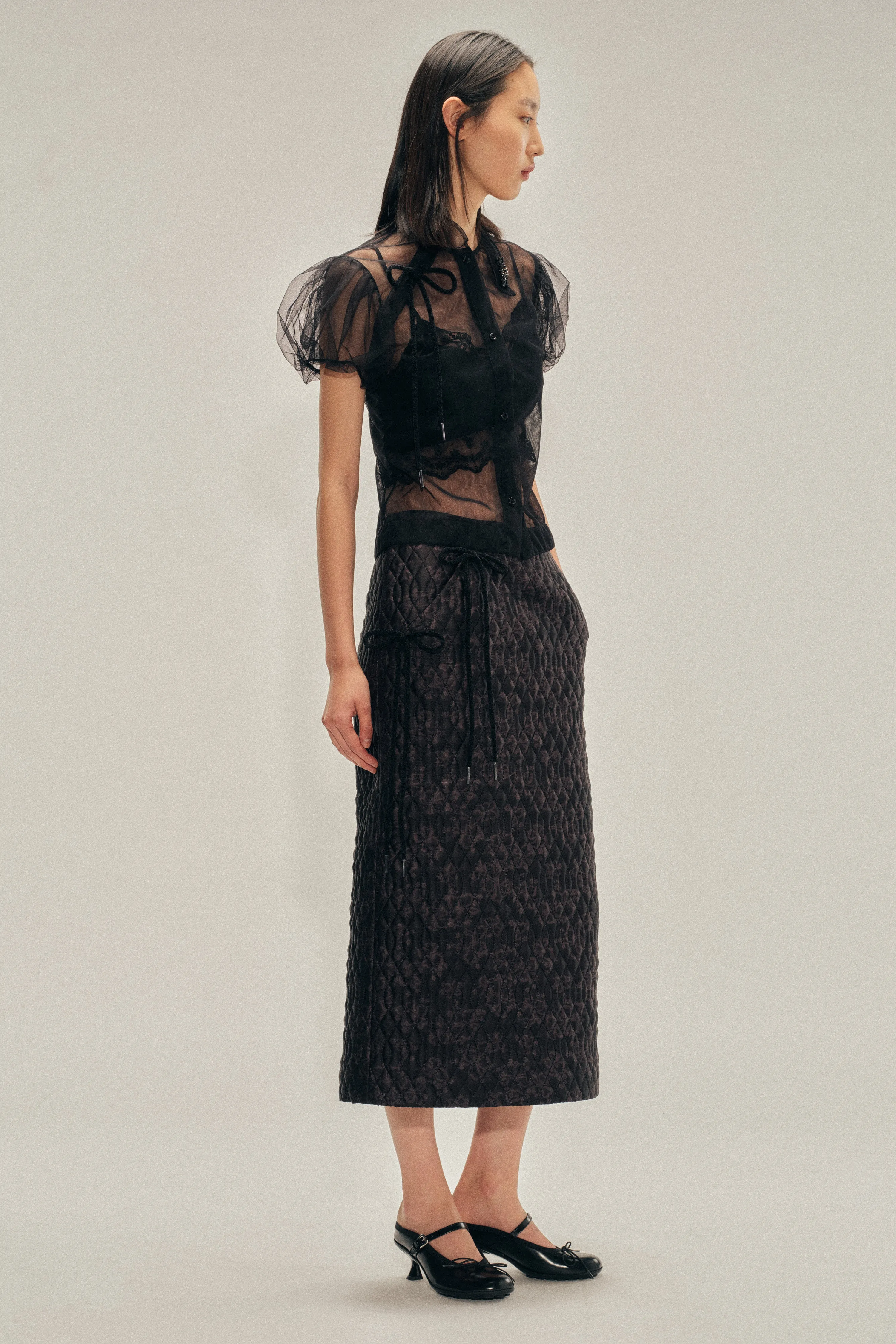 Embellished Sheer Offset Fragment Collar Puff Sleeve Shirt sold by Simone Rocha product image thumbnail 3