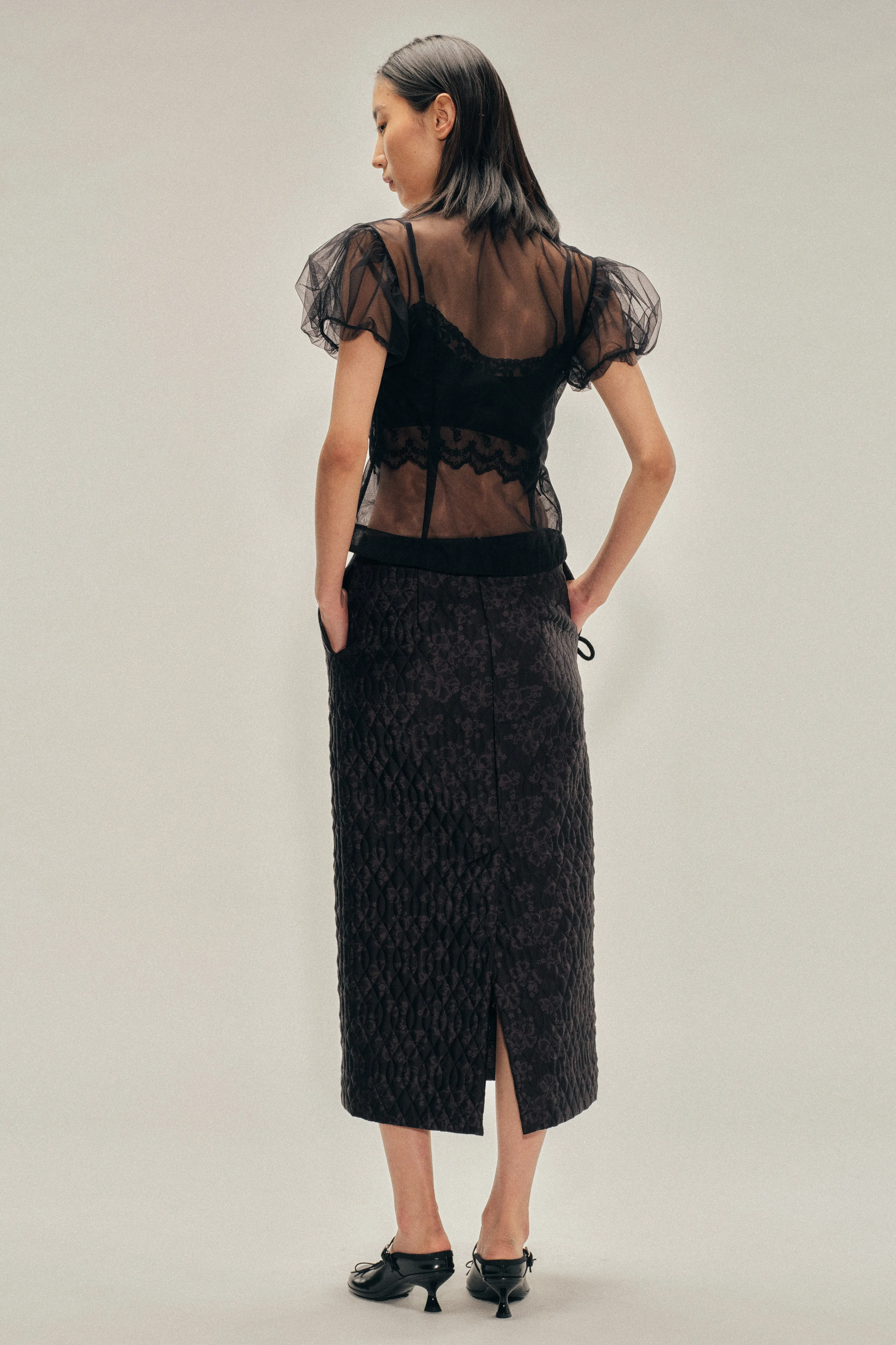 Embellished Sheer Offset Fragment Collar Puff Sleeve Shirt sold by Simone Rocha product image thumbnail 4