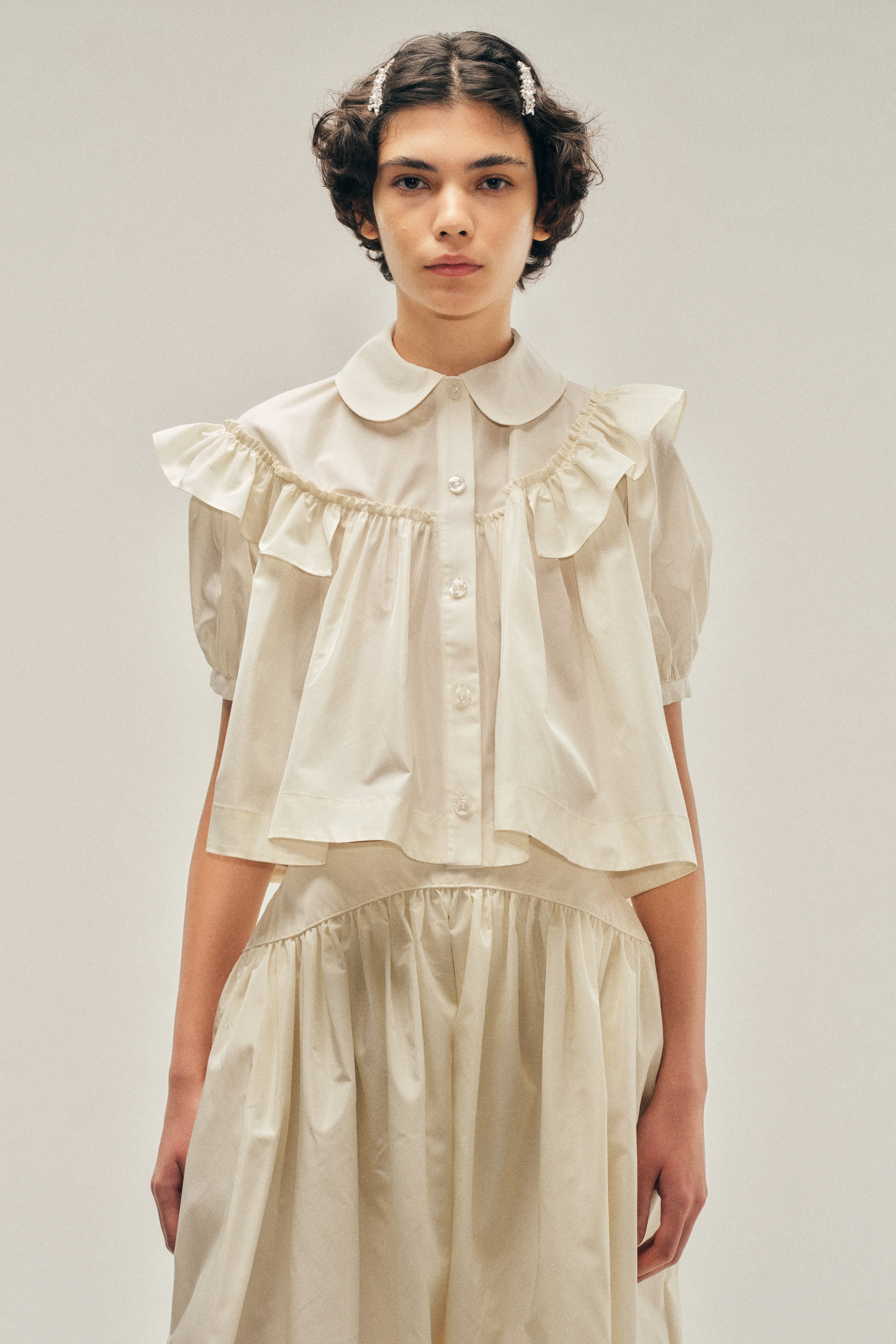 Cropped Puff Sleeve Ruffle Frill Shirt sold by Simone Rocha