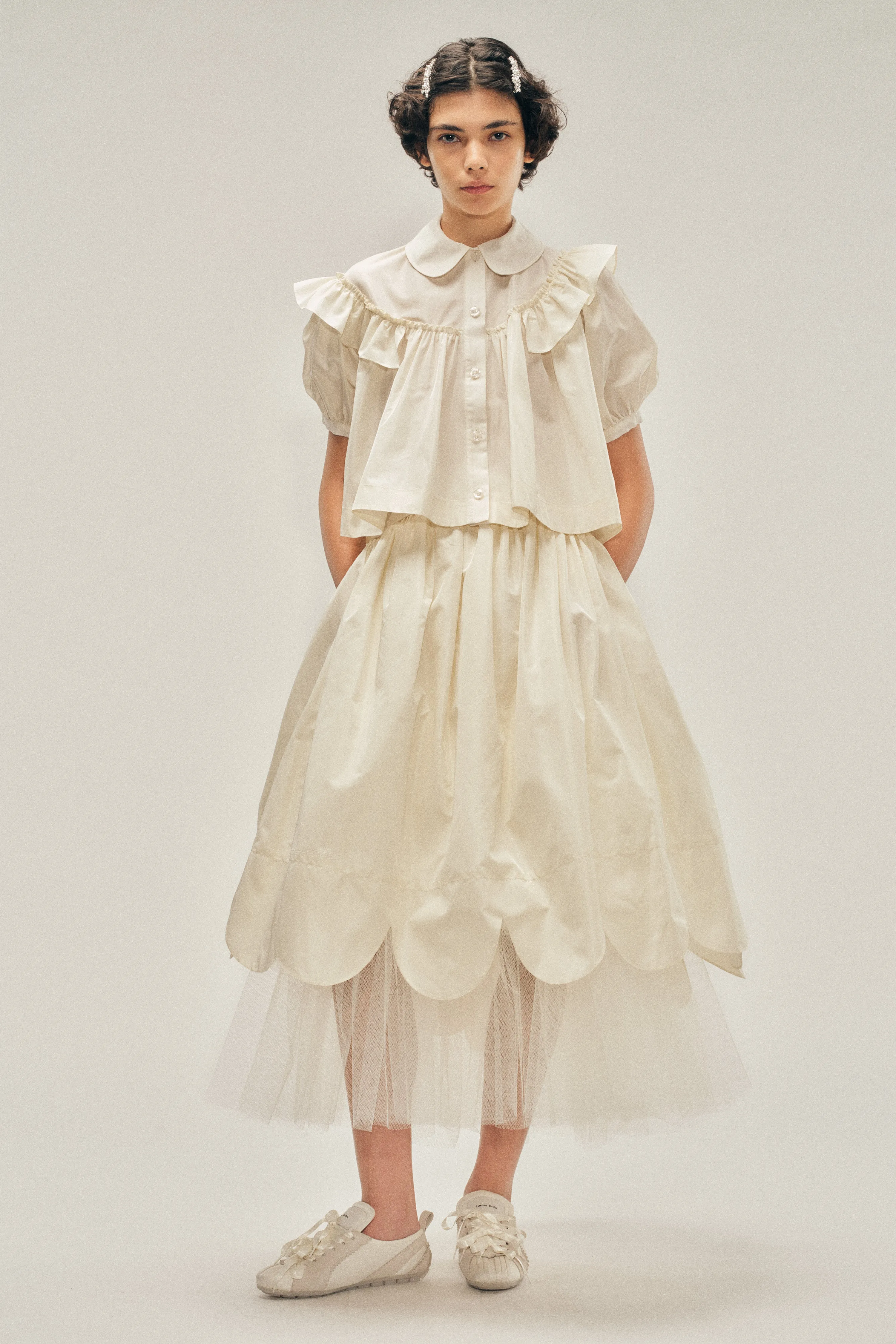 Cropped Puff Sleeve Ruffle Frill Shirt sold by Simone Rocha product image thumbnail 2