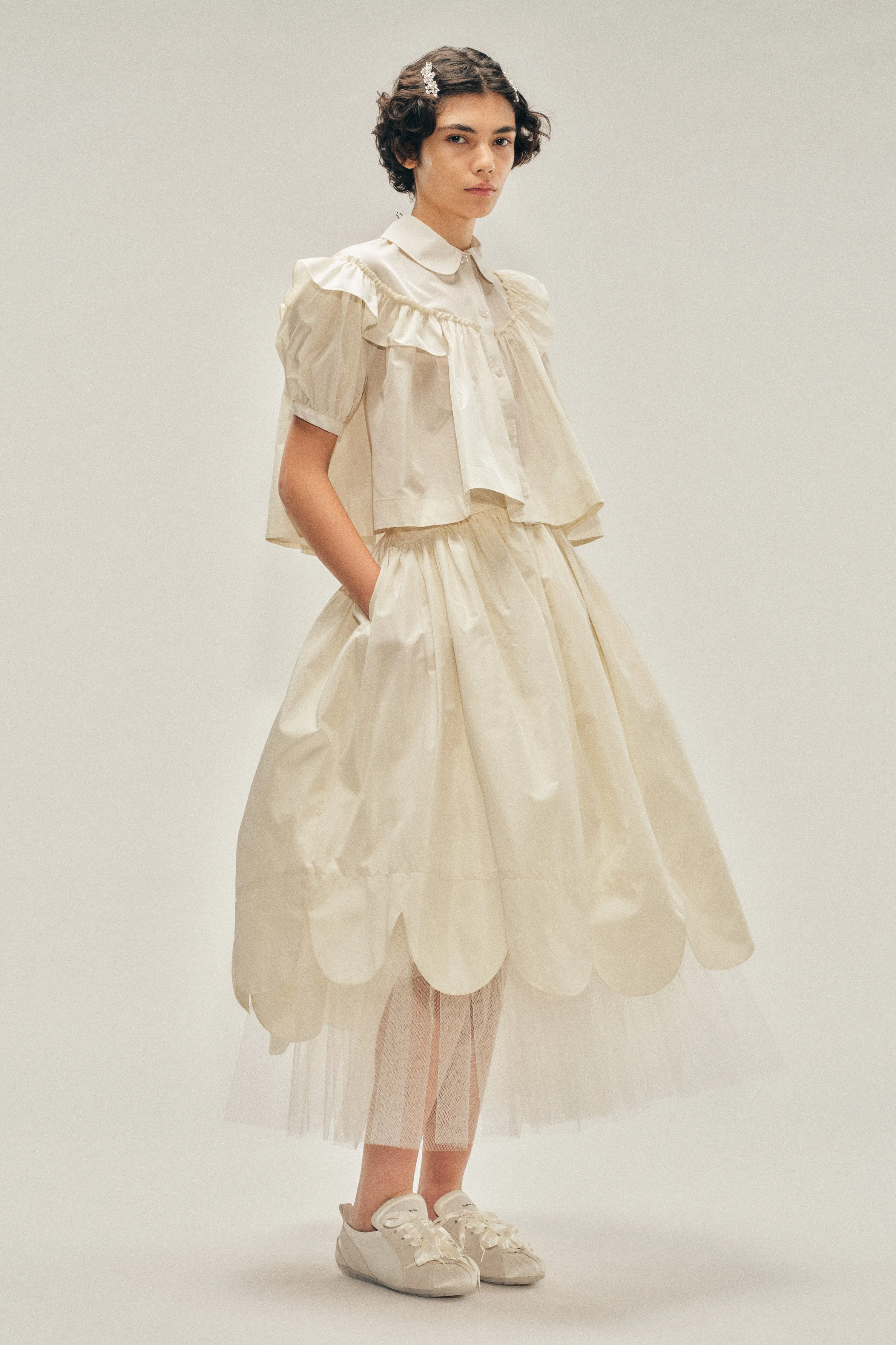 Cropped Puff Sleeve Ruffle Frill Shirt sold by Simone Rocha product image thumbnail 3