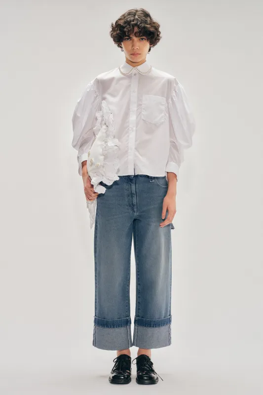 Beaded Boxy Draped Sleeve Round Collar Shirt made by Simone Rocha