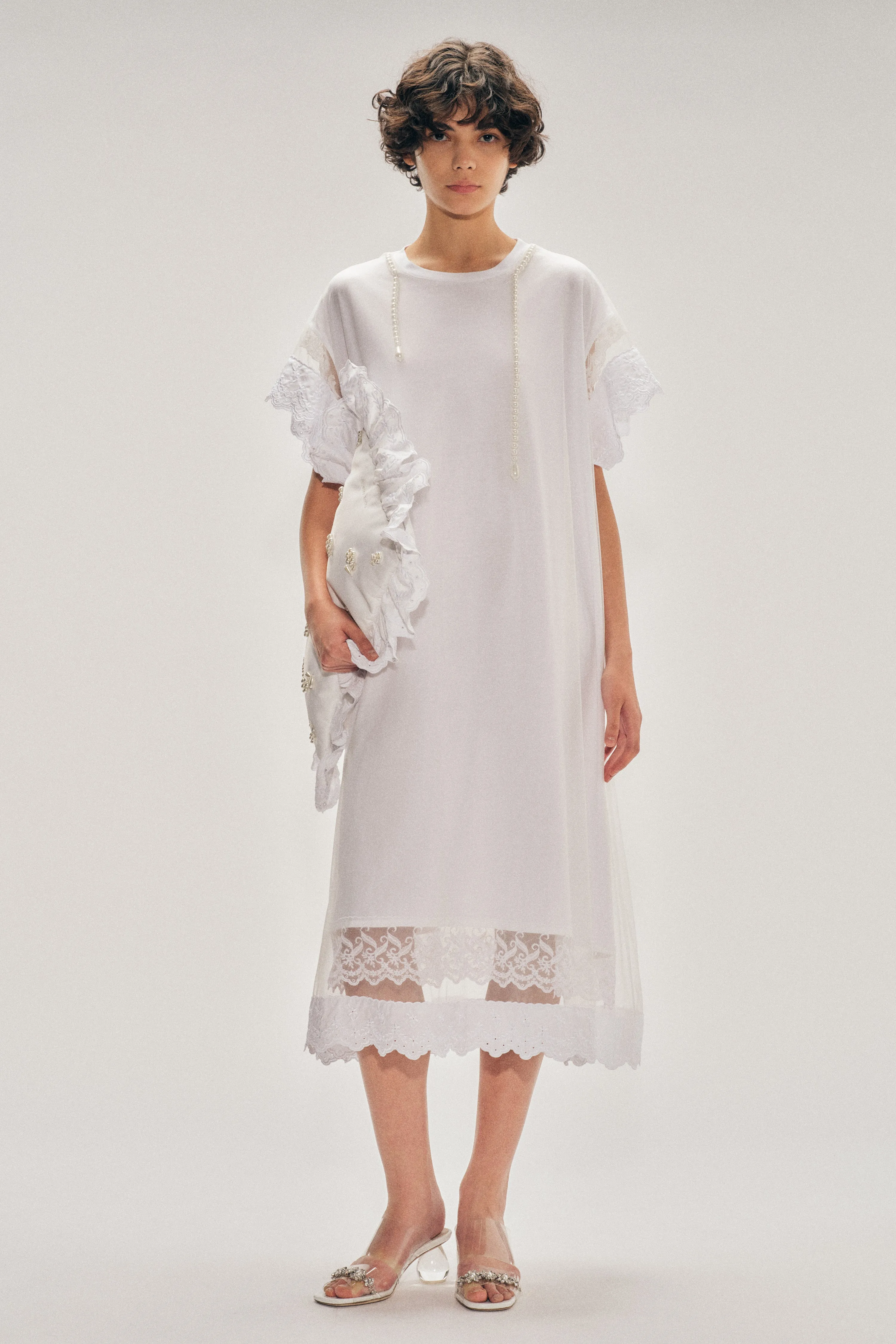 Beaded Layered Liquid Lace Trim Smock Dress sold by Simone Rocha