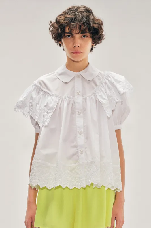 Cropped Puff Sleeve Ruffle Frill Trim Shirt sold by Simone Rocha