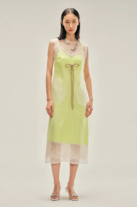Embellished Sheer Frayed Contour Dart Dress made by Simone Rocha