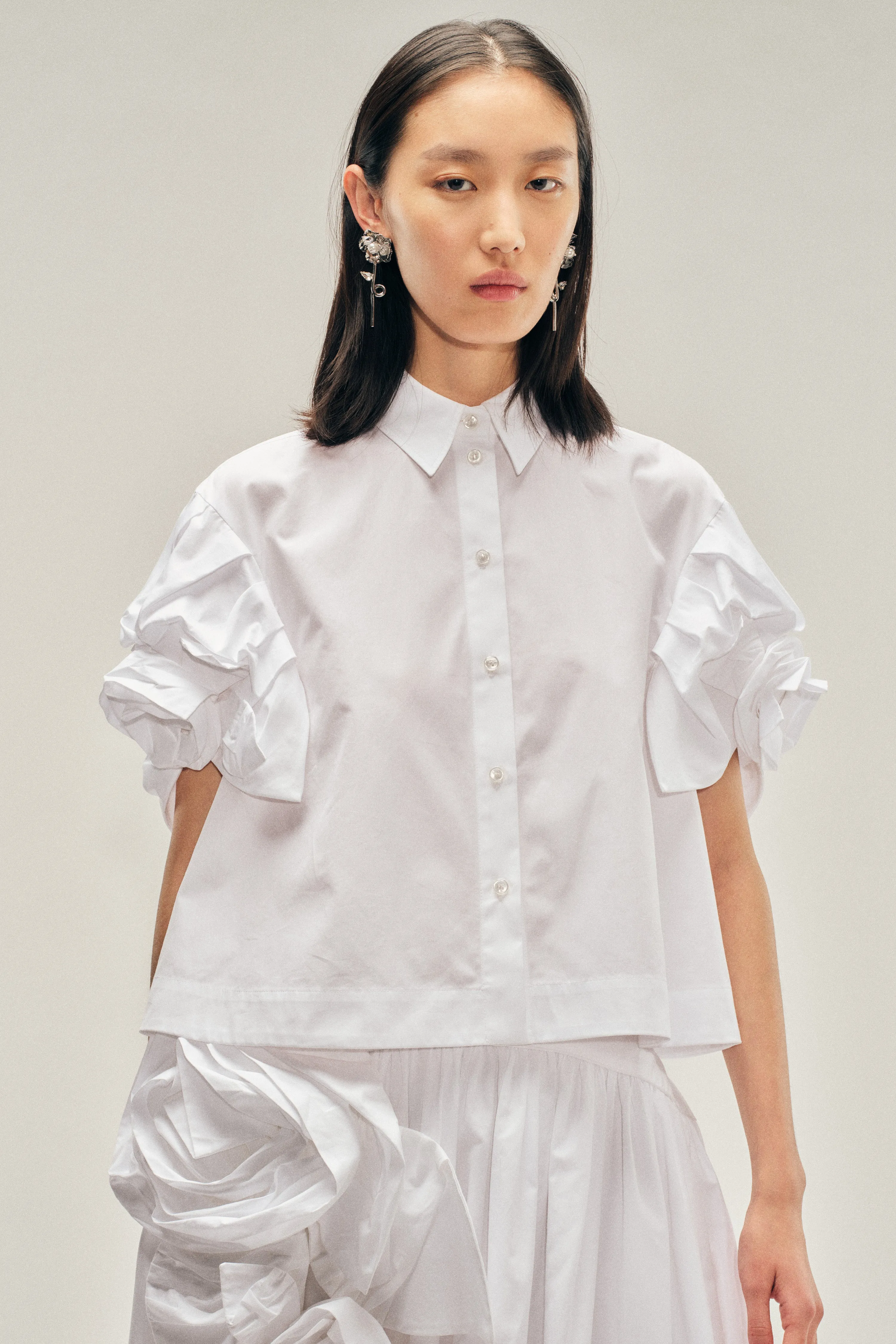 Cropped Rose Puff Sleeve Shirt sold by Simone Rocha