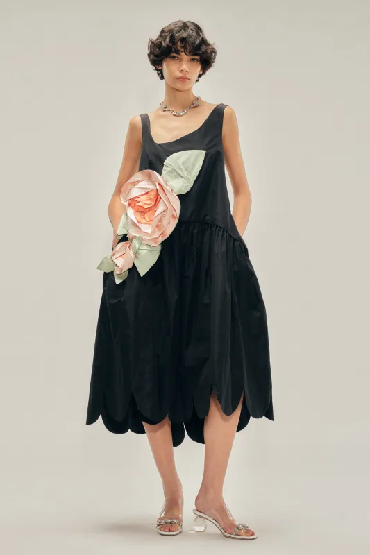Pressed Rosette Tilted Neck Petal Hem Dress made by Simone Rocha