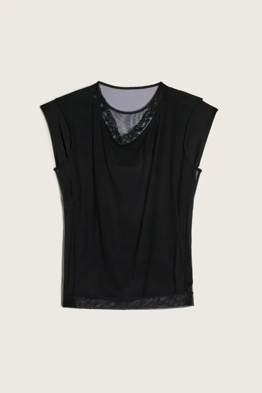Layered Liquid Cap Sleeve Lace Trim T-Shirt made by Simone Rocha