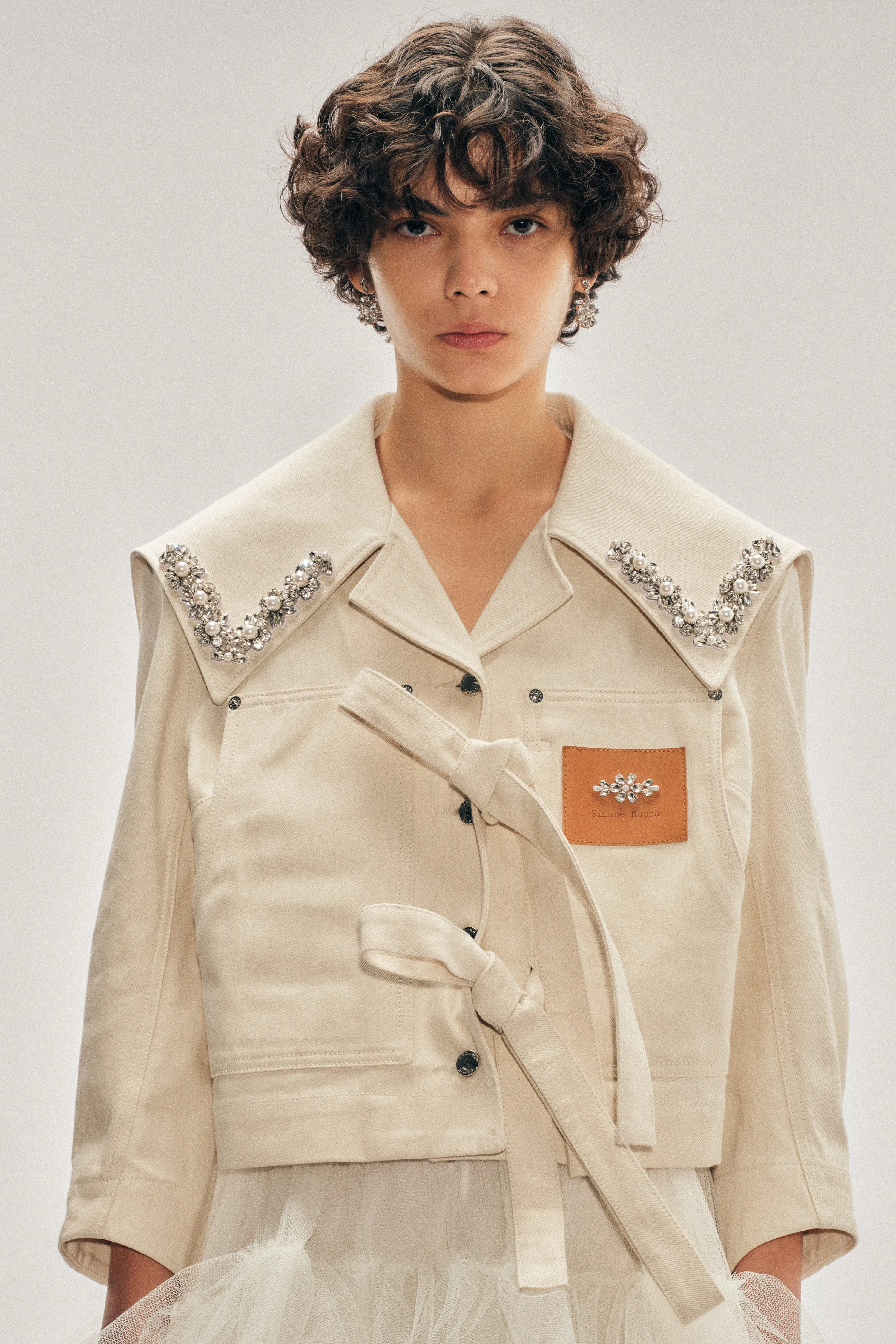 Embellished Cropped Sailor Collar Workwear Bow Jacket sold by Simone Rocha product image thumbnail 4