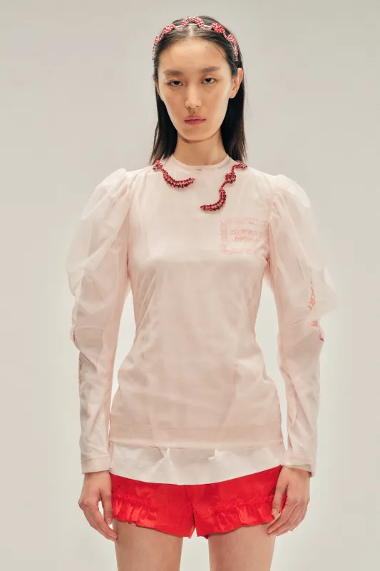 Embellished Sheer Draped Sleeve Top made by Simone Rocha