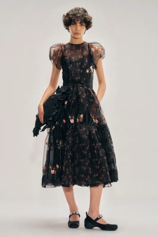 Sheer Puff Sleeve Patchwork Flounce Dress made by Simone Rocha