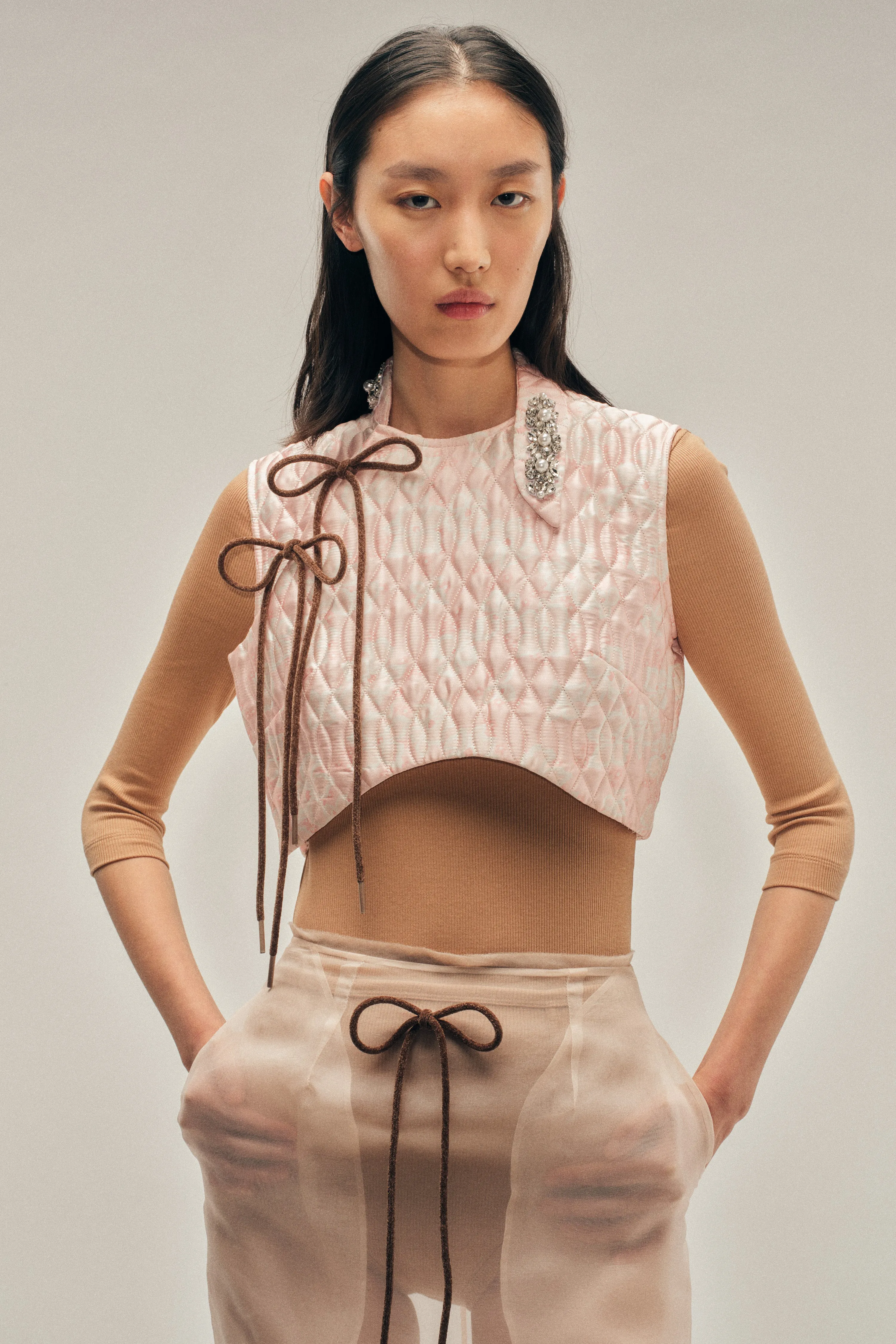 Embellished Quilted Offset Fragment Collar Top sold by Simone Rocha