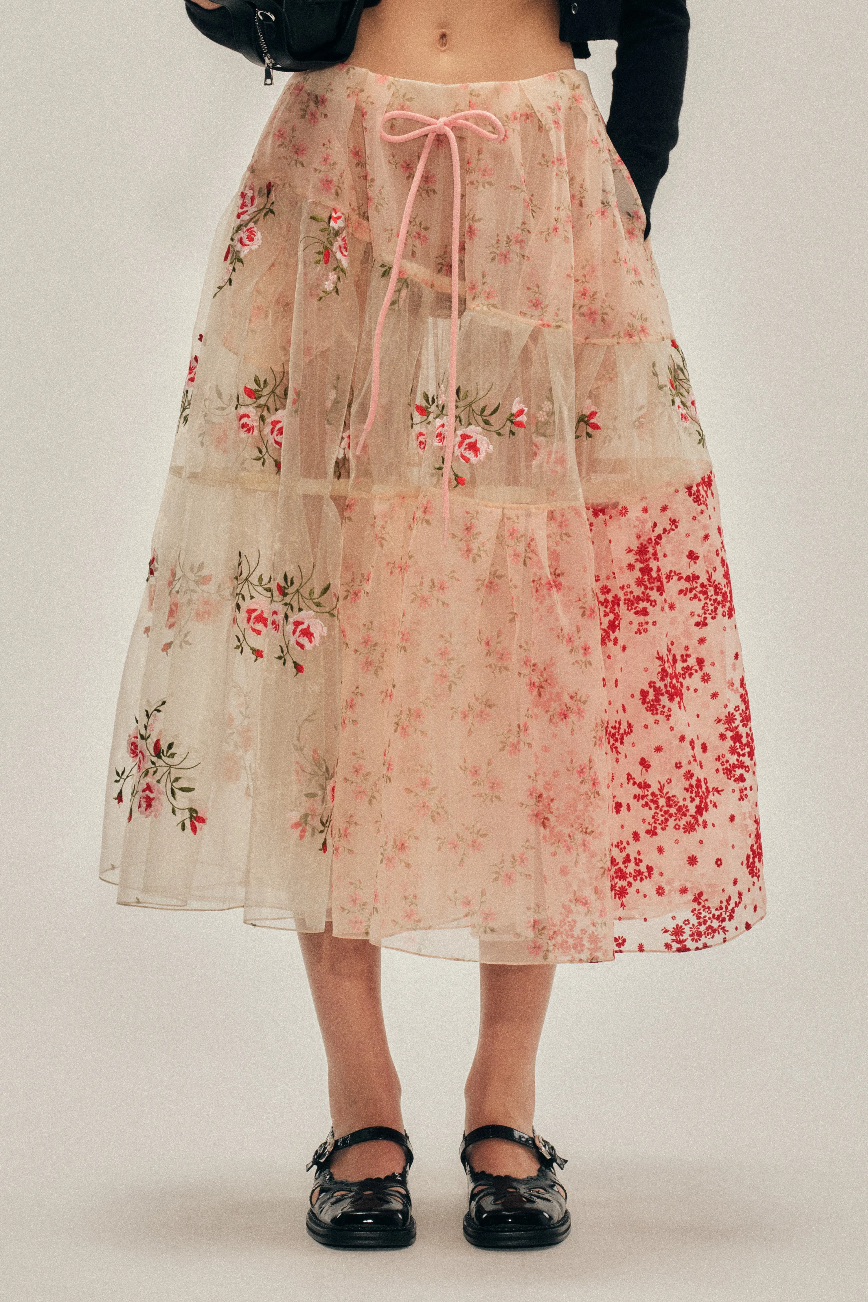 Sheer Overlay Long Patchwork Flounce Skirt sold by Simone Rocha product image thumbnail 4