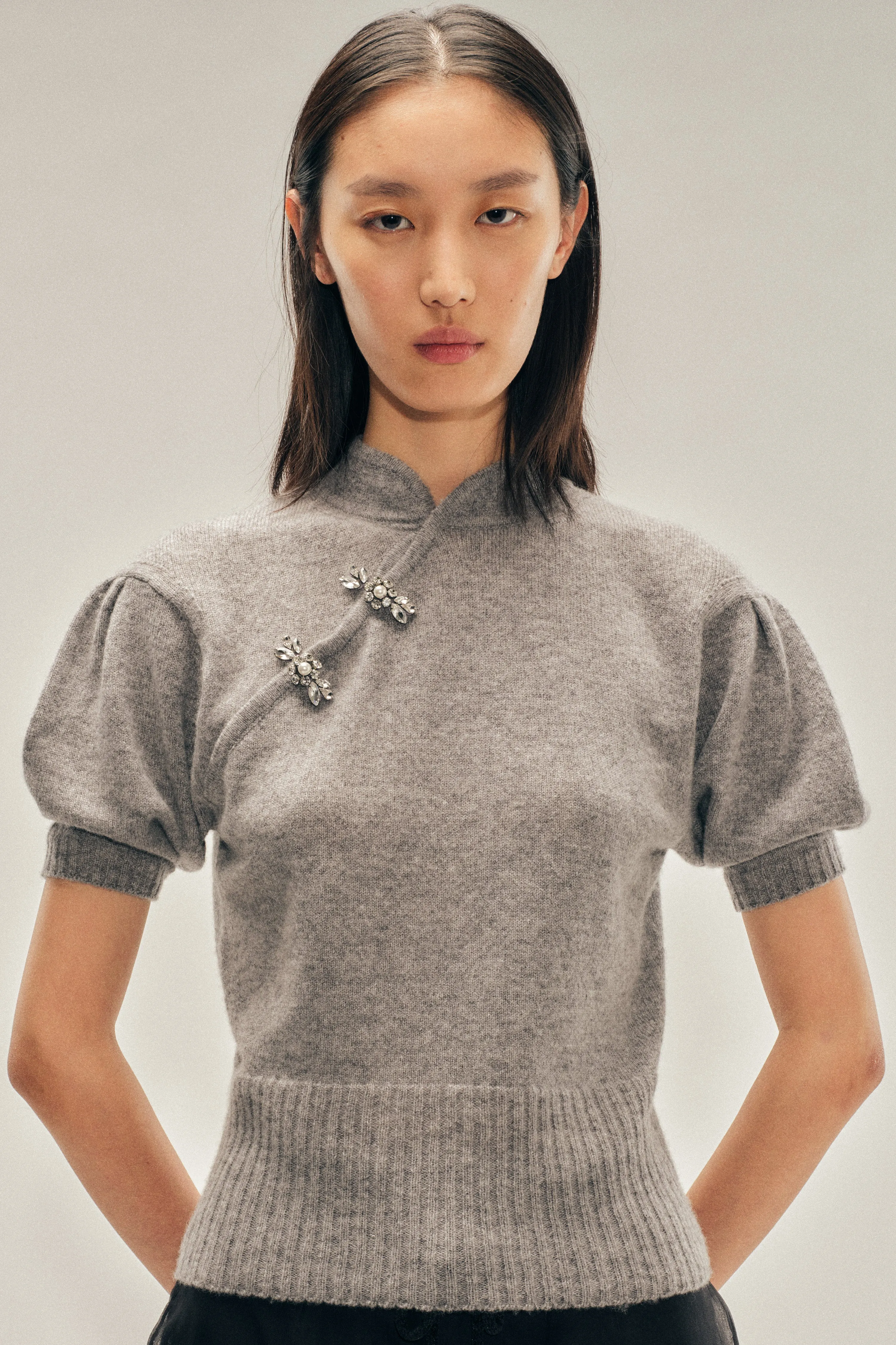 Embellished Mandarin Collar Cashmere Jumper sold by Simone Rocha
