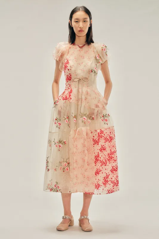 Sheer Puff Sleeve Patchwork Flounce Dress made by Simone Rocha