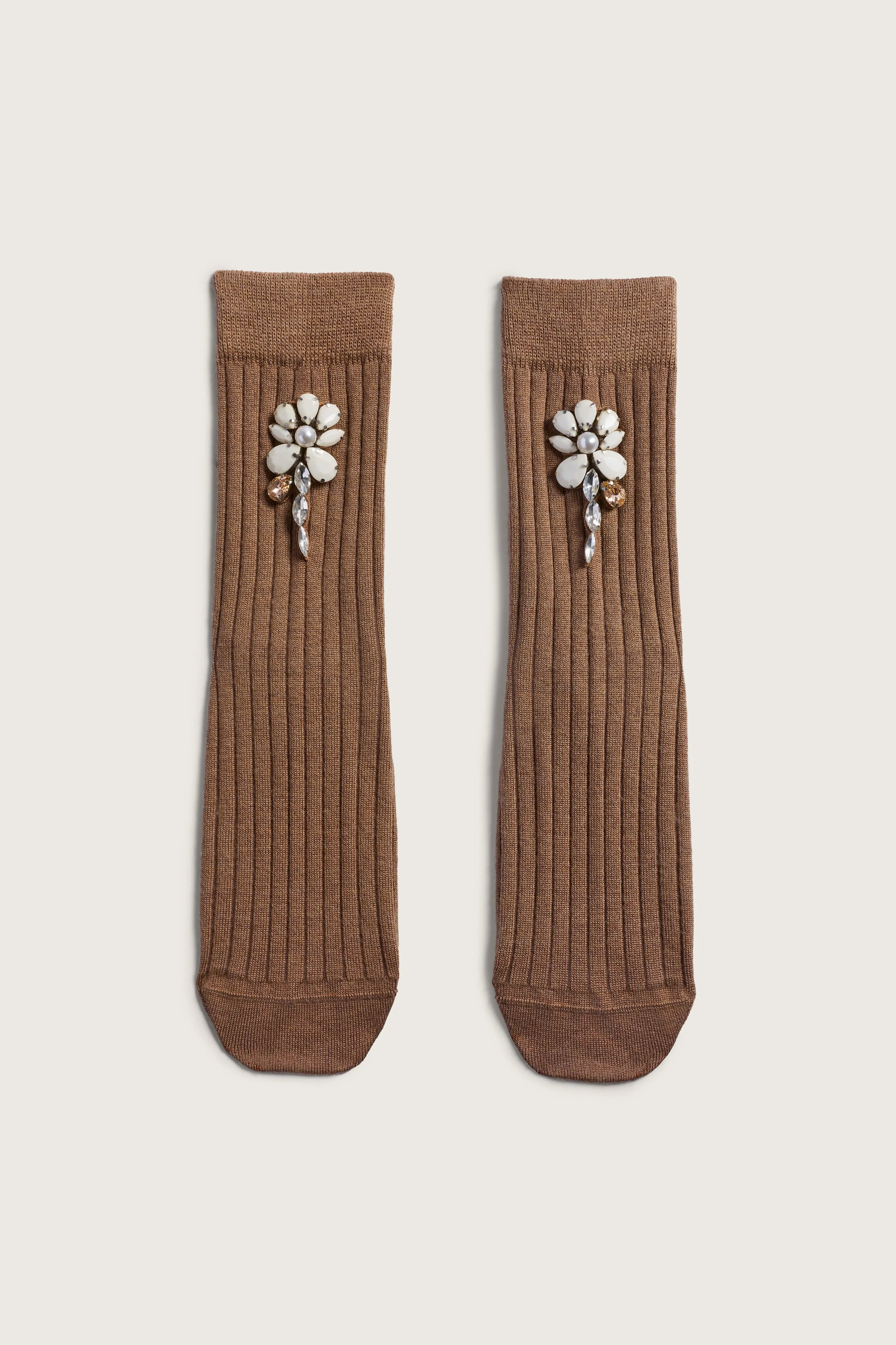 Poppy Crystal Flower Ribbed Ankle Socks sold by Simone Rocha