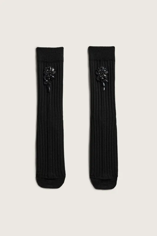 Poppy Crystal Flower Ribbed Ankle Socks made by Simone Rocha