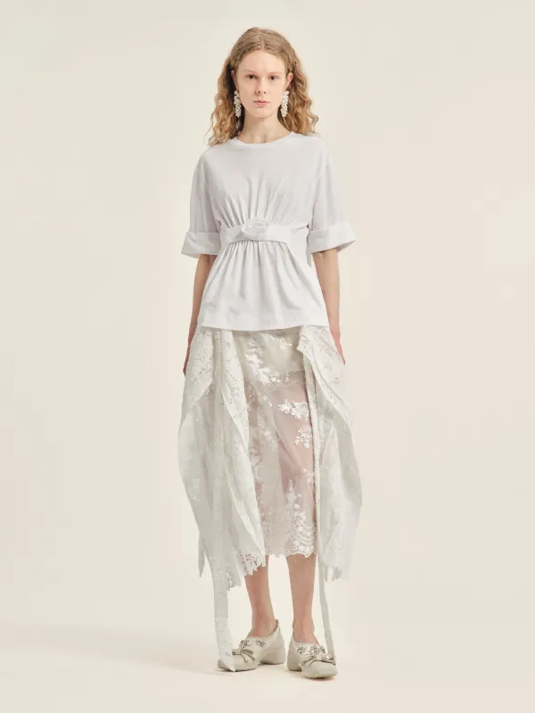 Gathered Rose Wire Sleeve Boy T-Shirt made by Simone Rocha